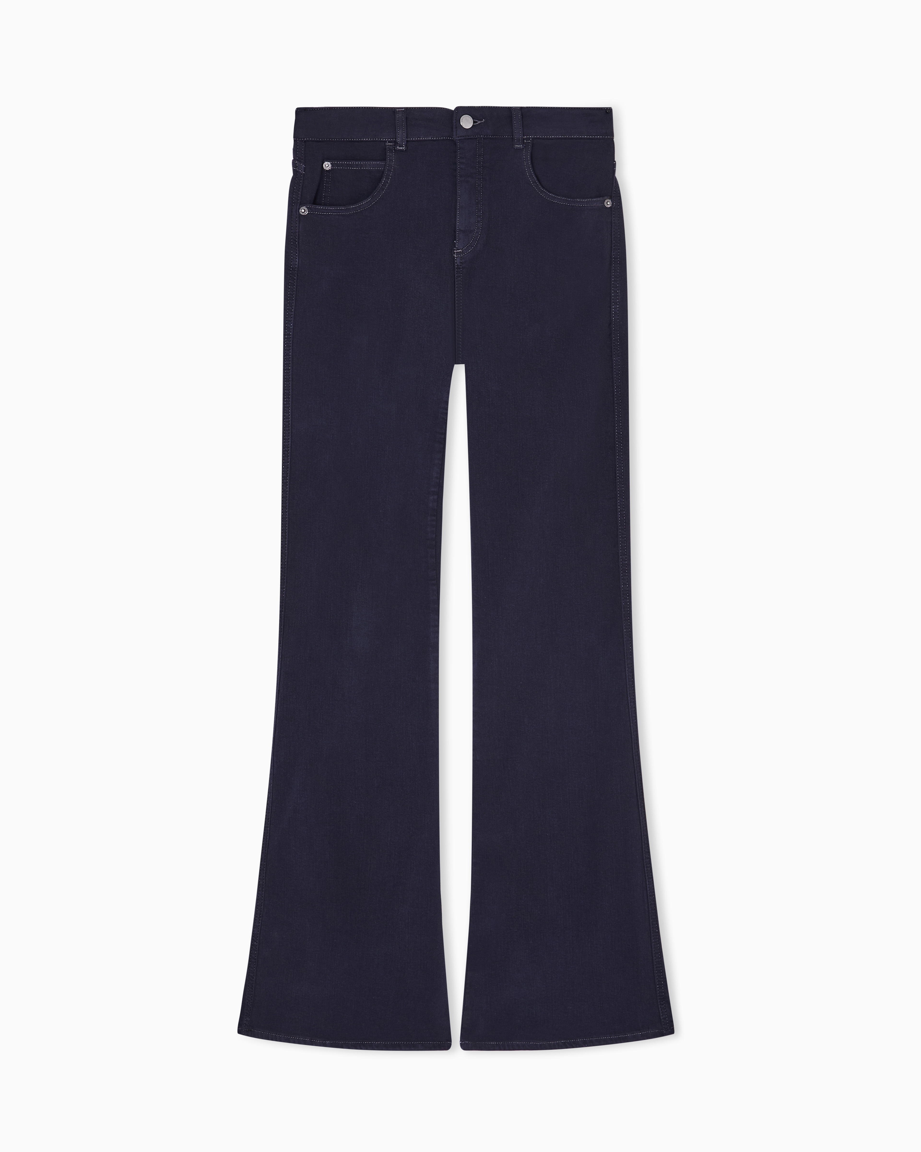 Emporio Armani Women's Navy Blue J9d Mid-Rise Jeans With A Flared Hem In A Garment-Dyed Viscose Blend