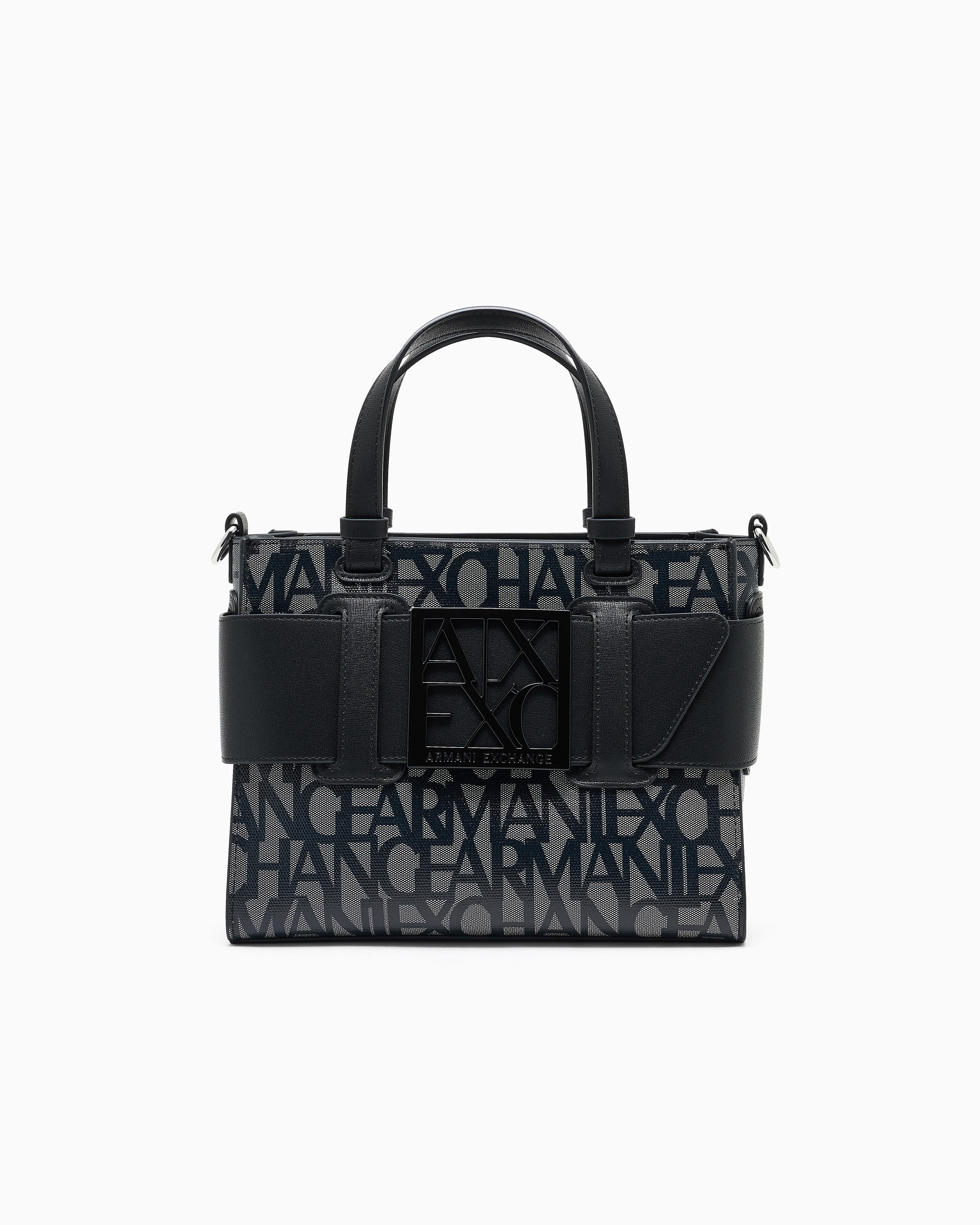 Armani Exchange Black Shopping Bag With Monogram