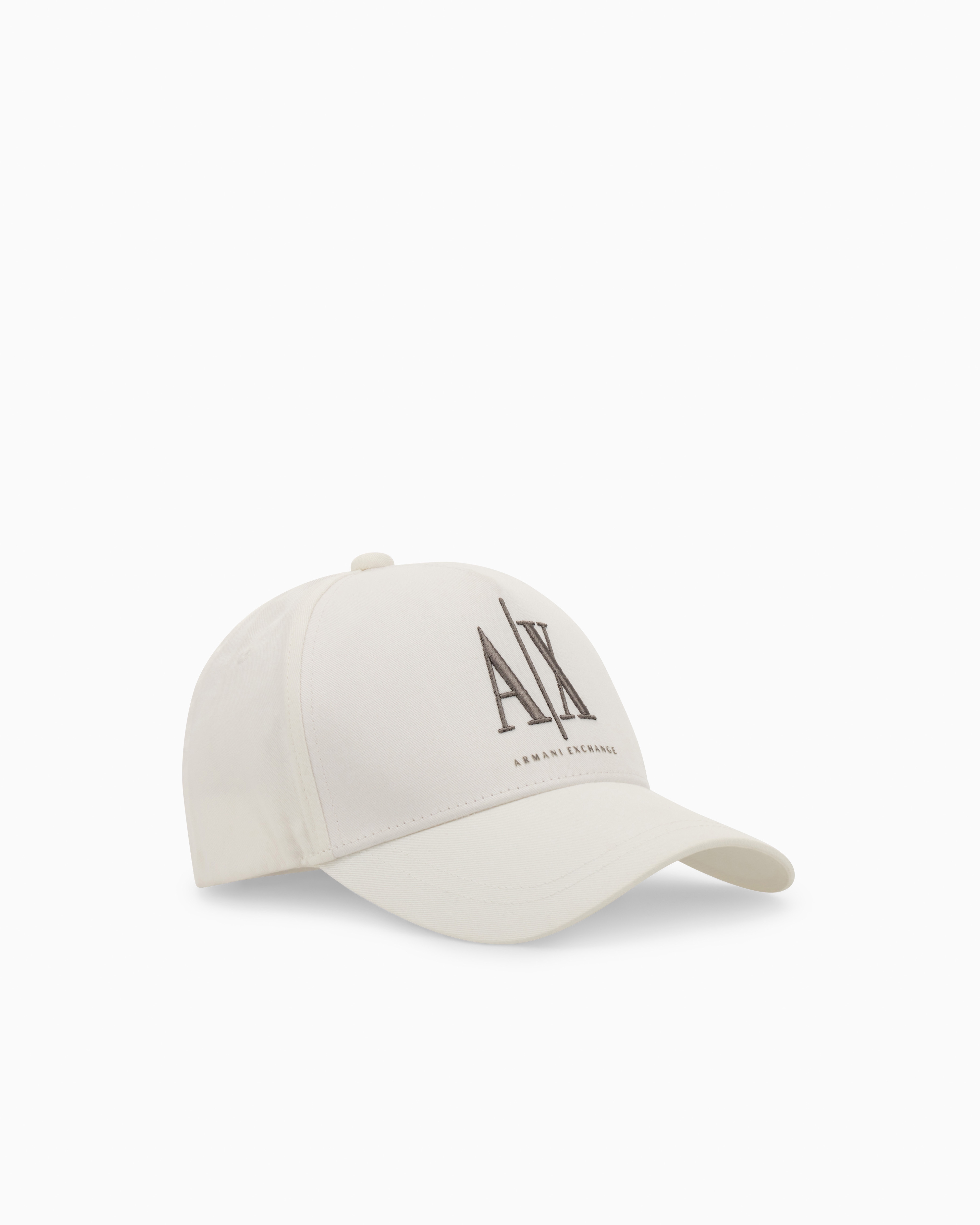 Armani Exchange White Cotton Hat With A Curved Visor And A Logo Patch Icon