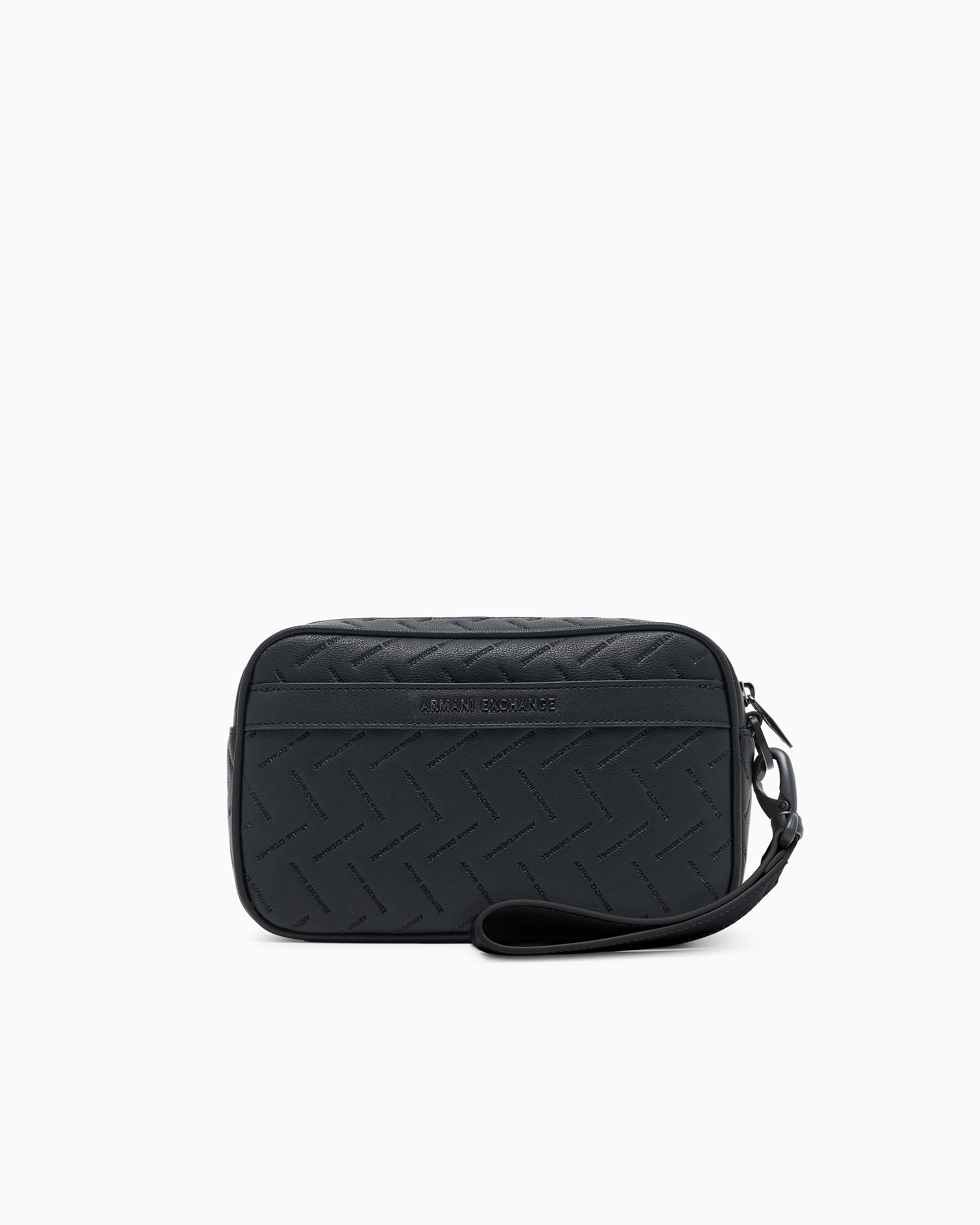 Armani Exchange Black Textured Crossbody Bag With Wrist Strap And Zip Closure