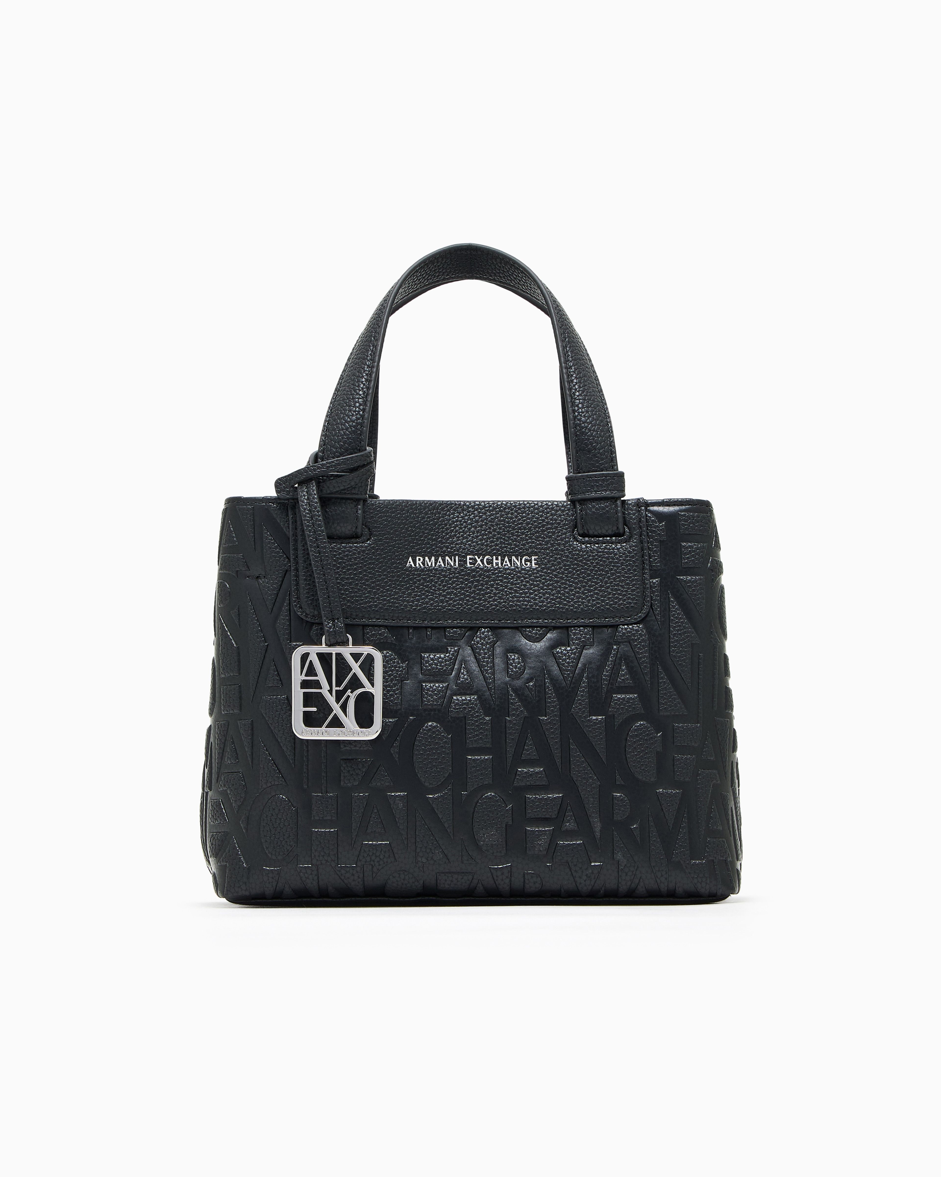 Armani Exchange Black Tote Shopping Bag With Coated Belts