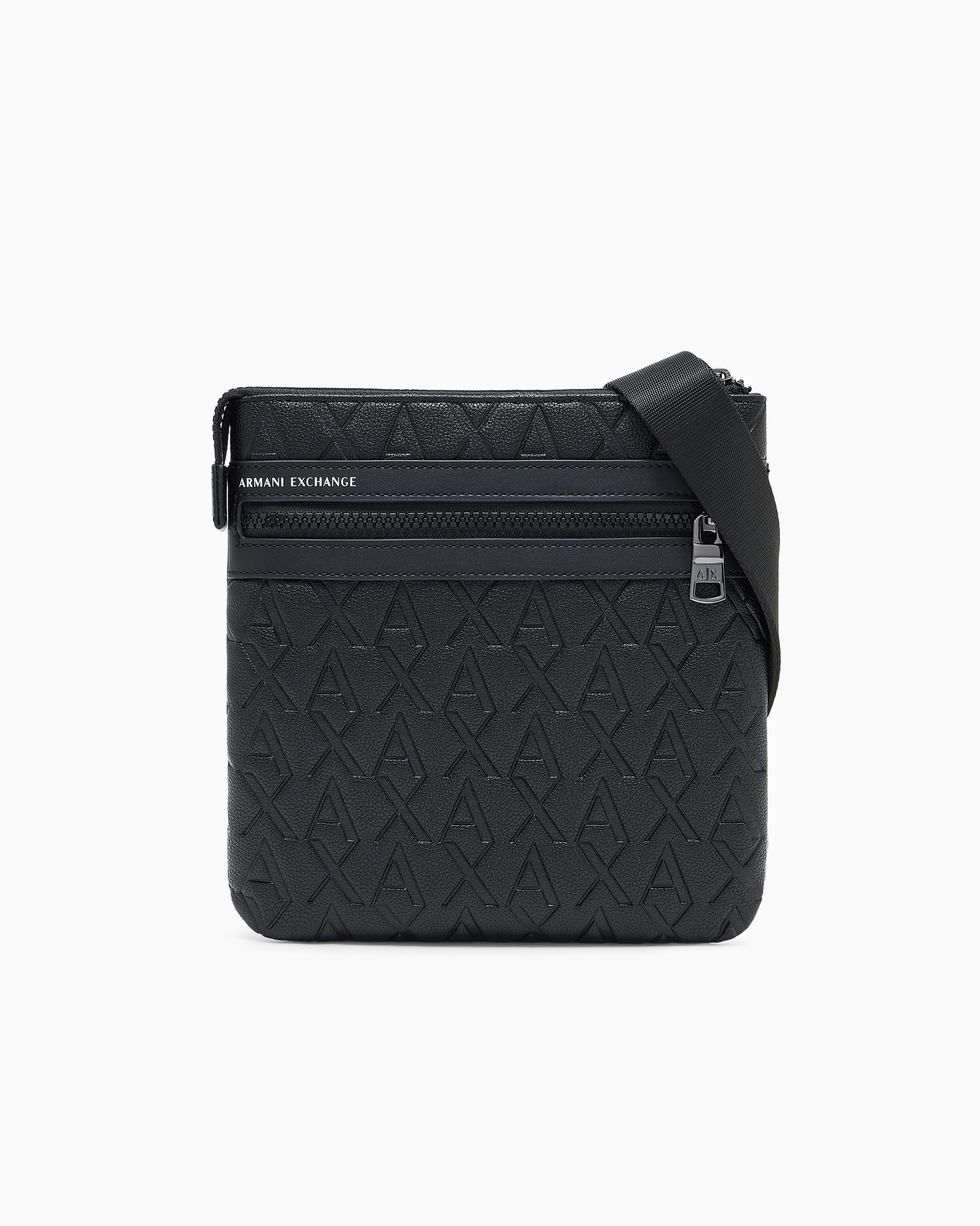 Armani Exchange Black Mini Bag With An Embossed Logo And A Front Zip Pocket