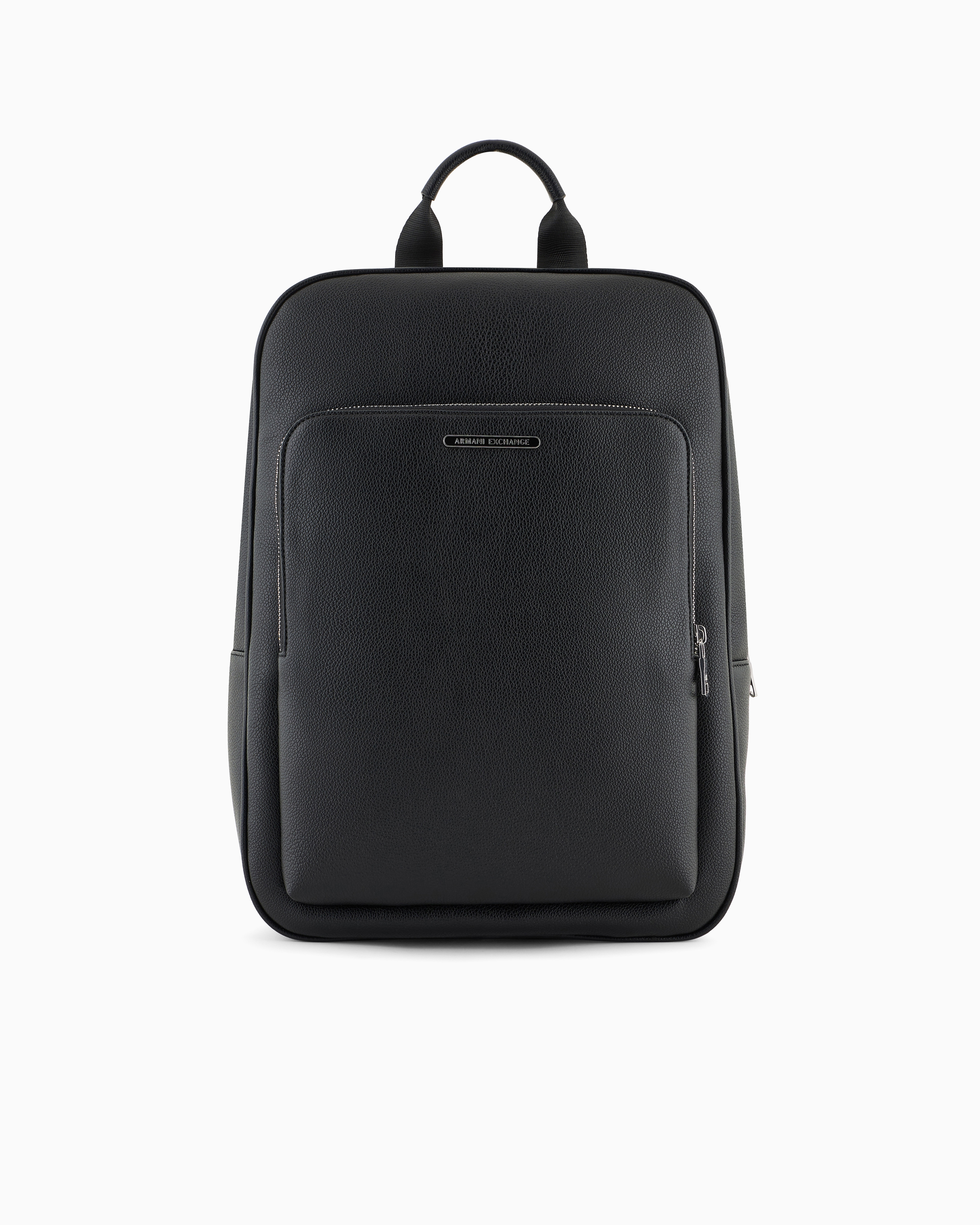 Armani Exchange Black Technical Water-Resistant Backpack In Faux Leather