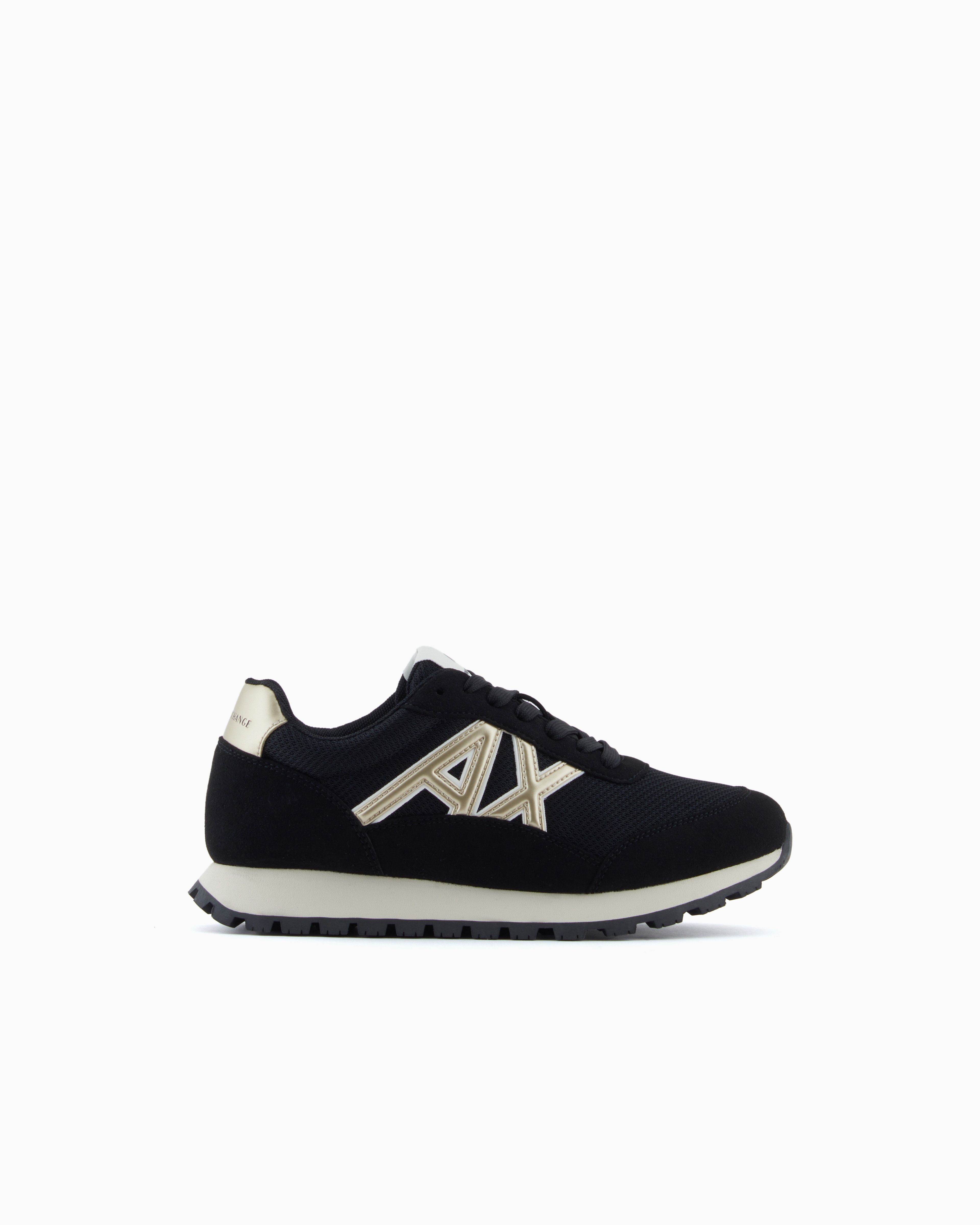 Armani Exchange Black Sneakers In Mesh And Microsuede