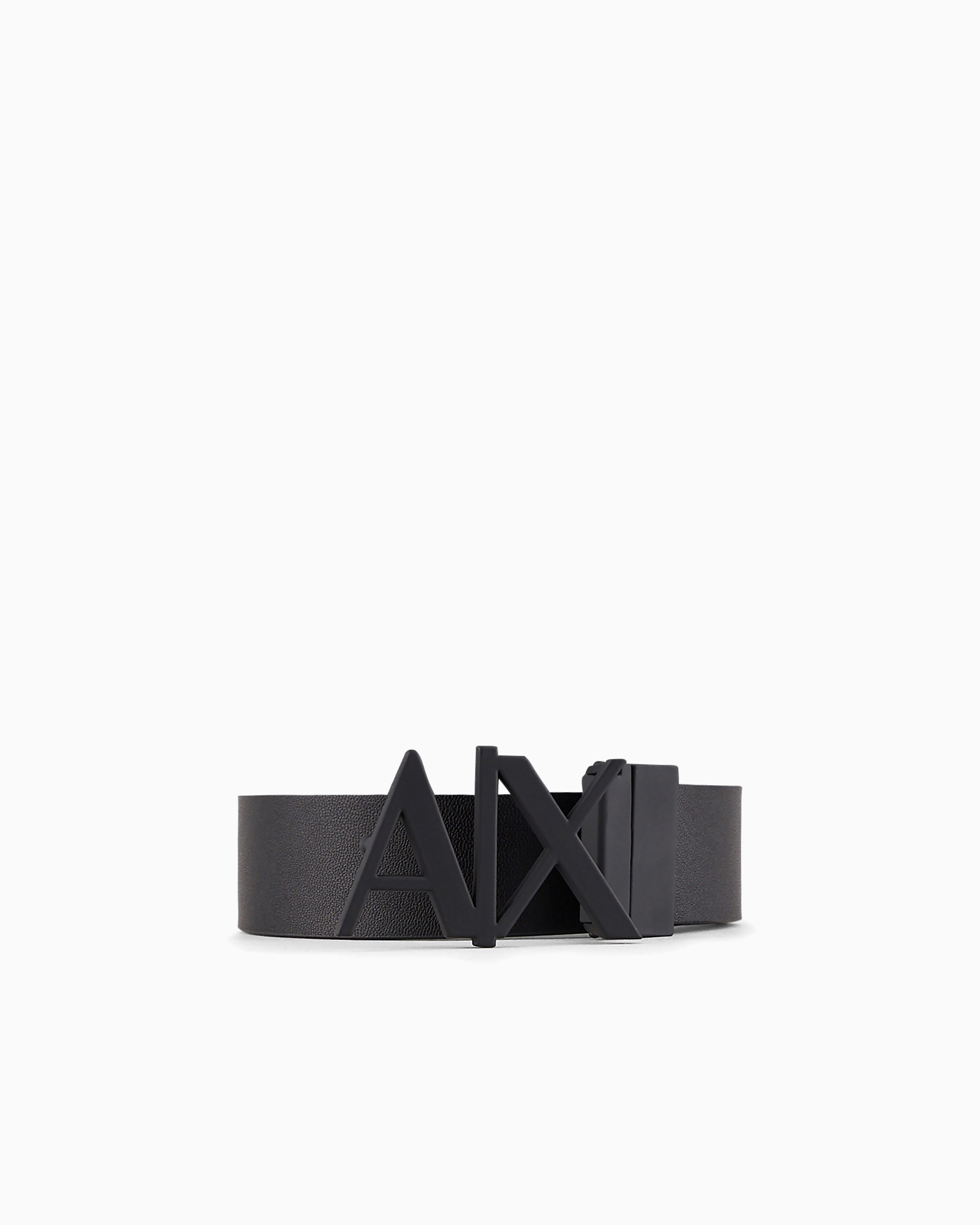 Armani Exchange Black Leather Belt With Reversible Plate Buckle