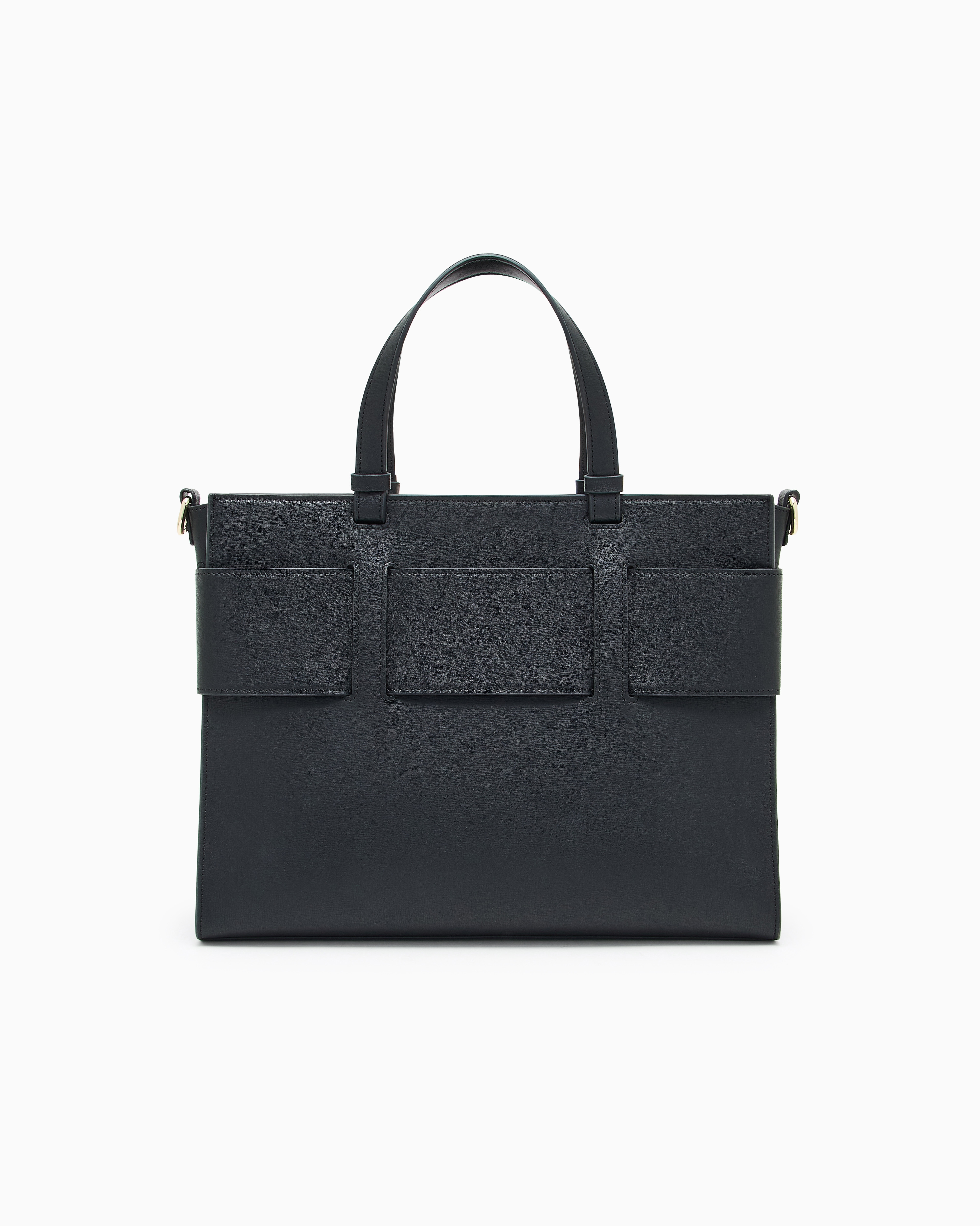 Shoulder strap bag with double handles and logo buckle | Armani