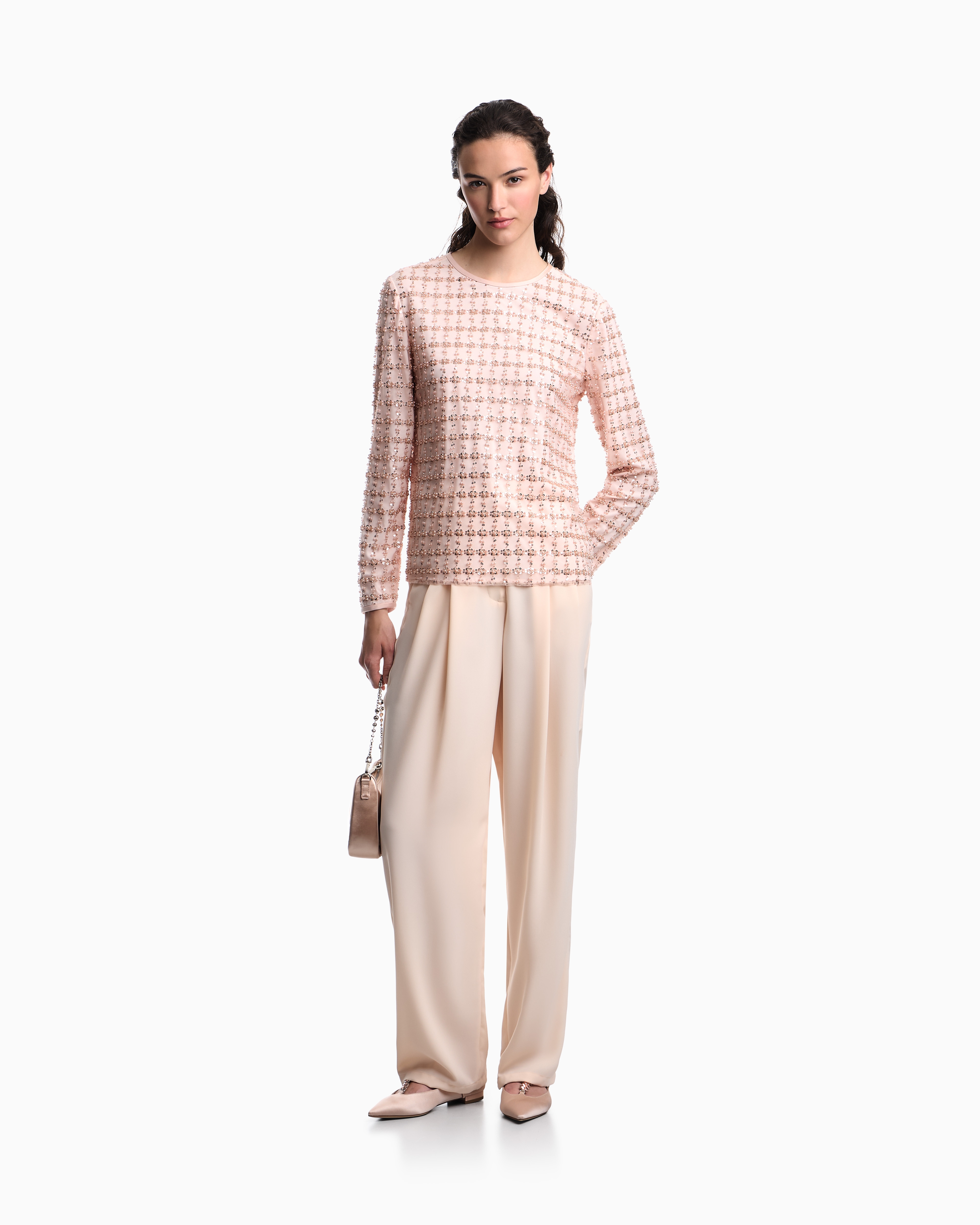 Emporio Armani Tulle Top With Sequin And Bead Embroidery In Pink