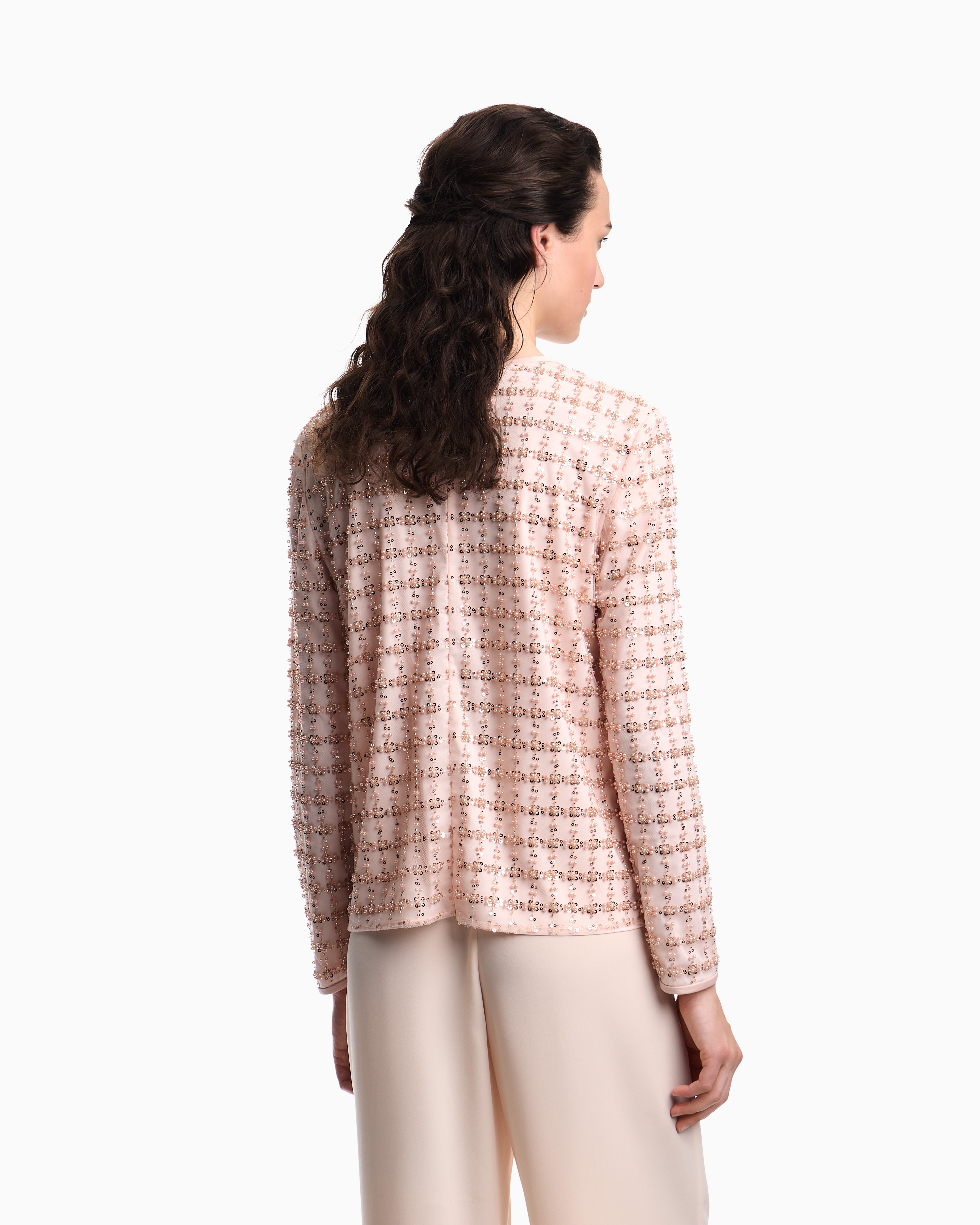 Emporio Armani Tulle Top With Sequin And Bead Embroidery In Pink