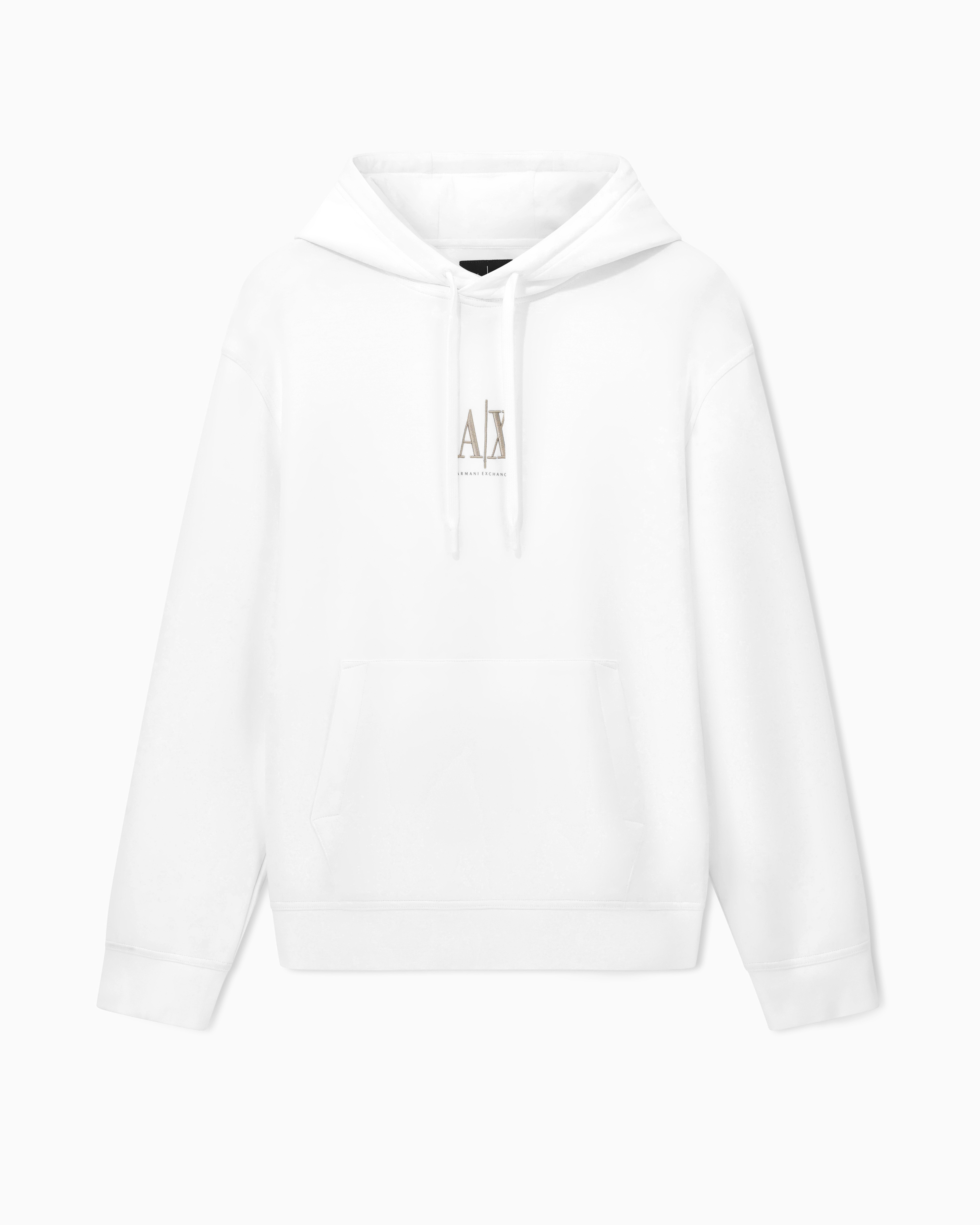 Armani Exchange White Crew Neck Hoodie Icon In Bonded Stretch Cotton With Logo
