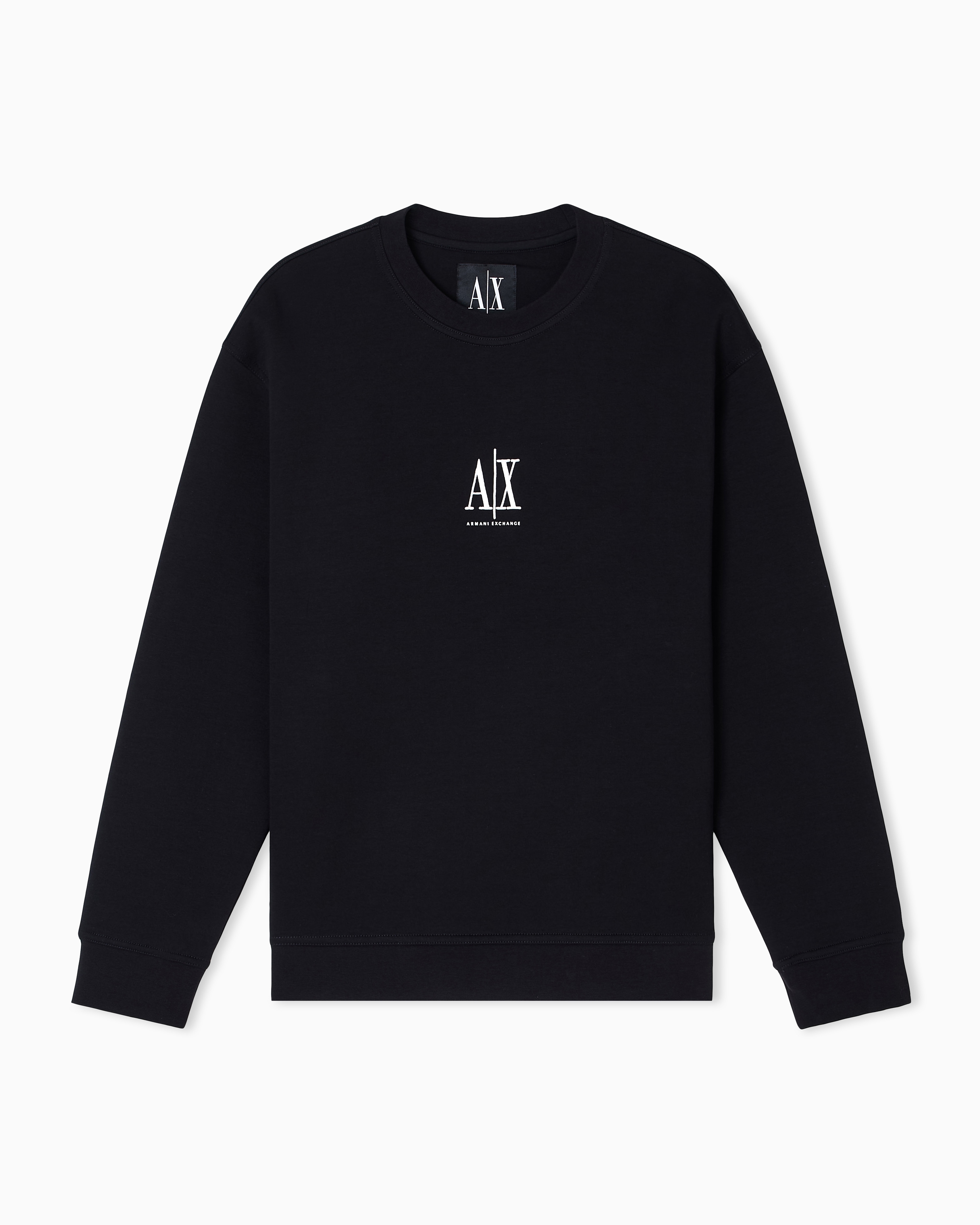 Armani Exchange Men's Black Crewneck Sweatshirt With Embroidered Logo