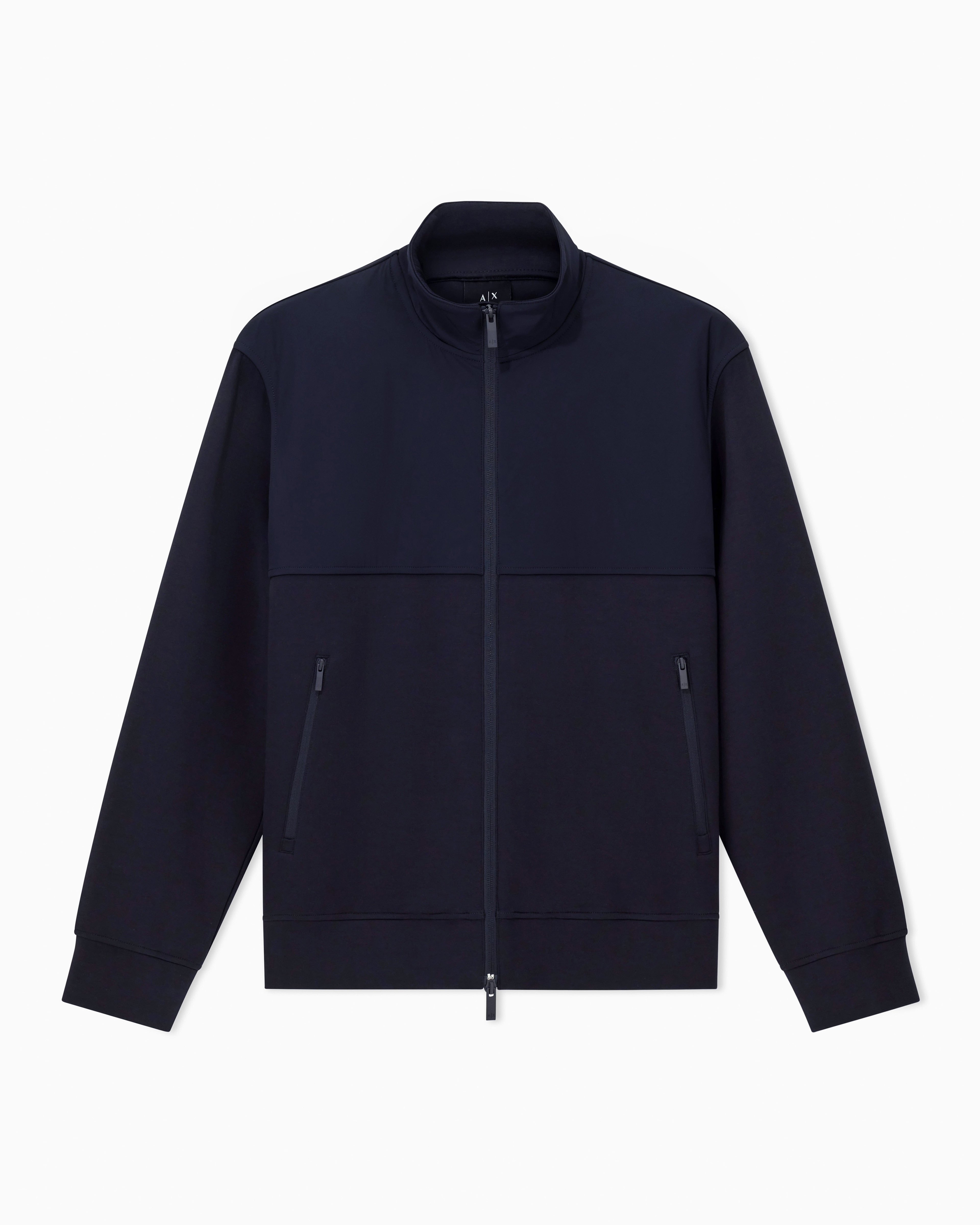 Armani Exchange Men's Navy Blue Full Zip Sweatshirt In Stretch Cotton
