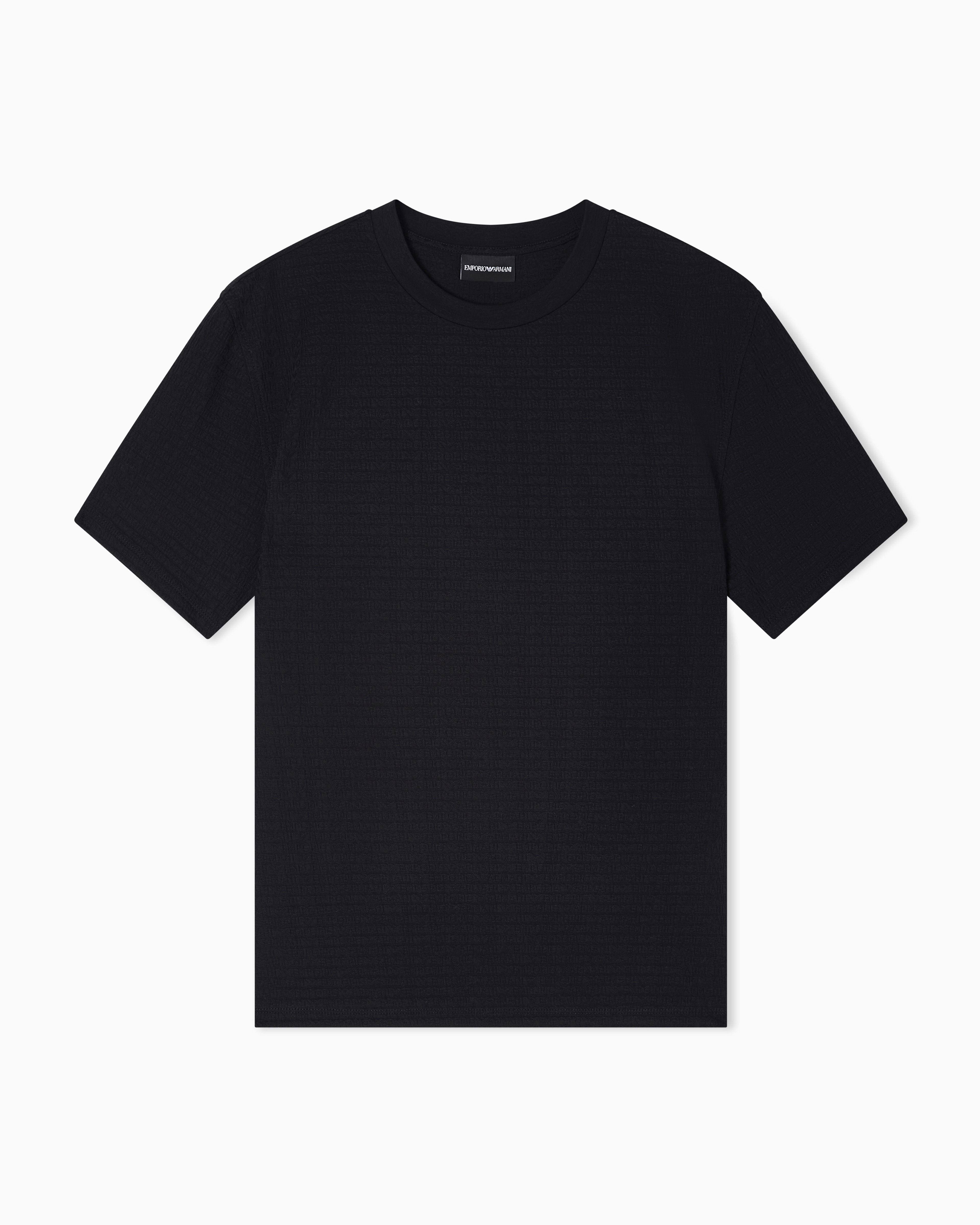 Emporio Armani Black Jersey T-Shirt In Cotton Jacquard With Lettering Essential