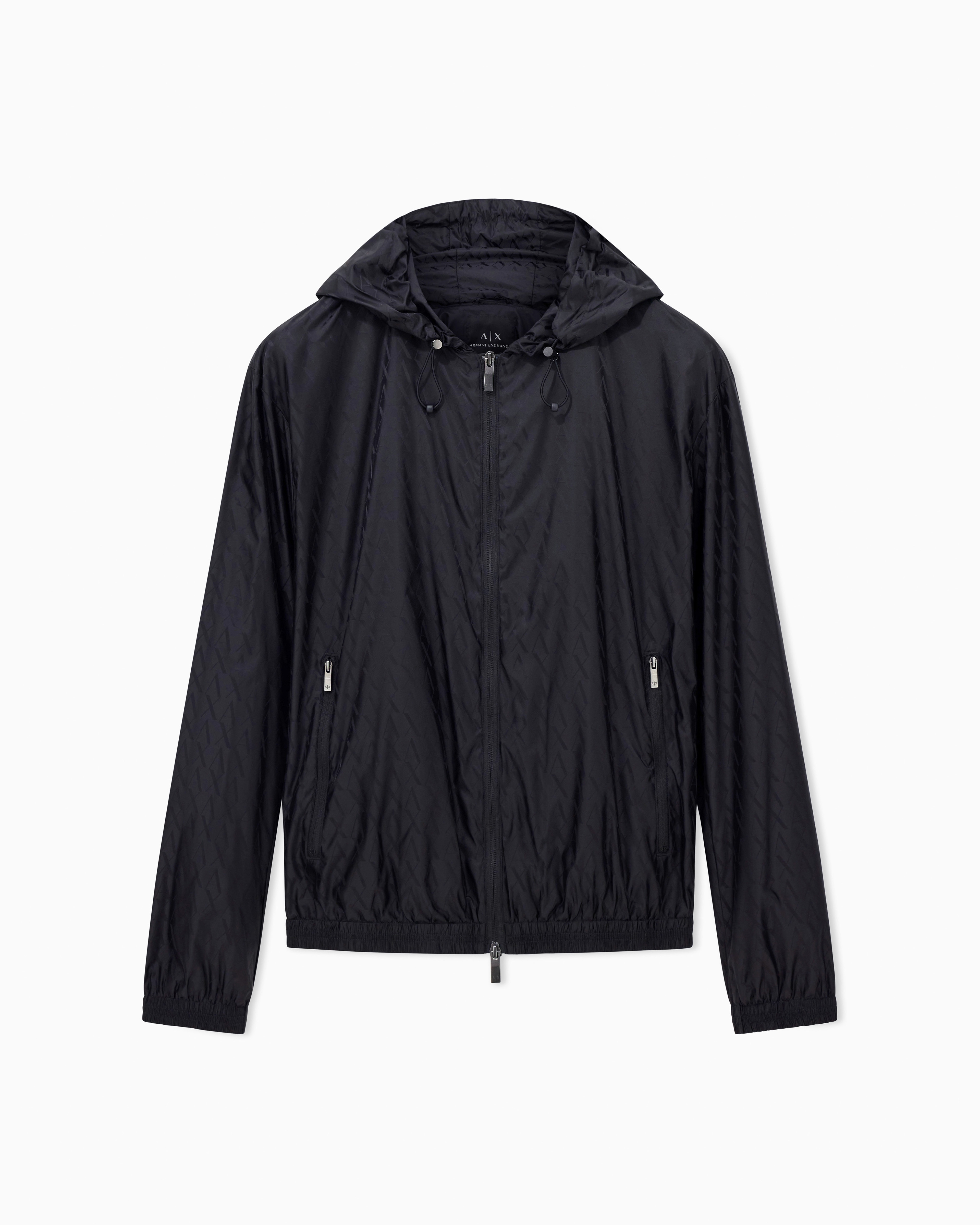 Armani Exchange Black Logo Jacket In Jacquard With Hood
