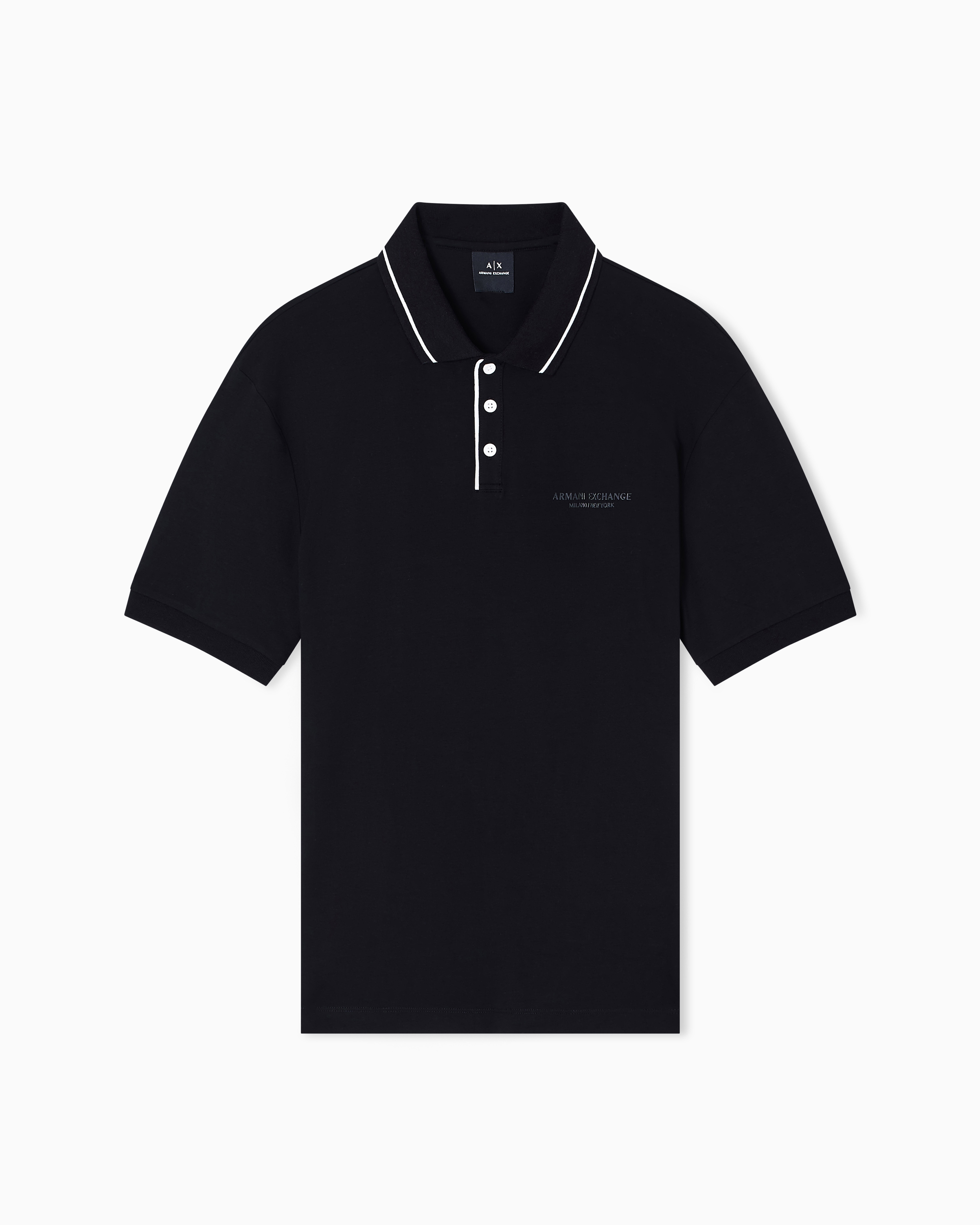 Armani Exchange Black Regular Fit Polo In Stretch Cotton Jersey
