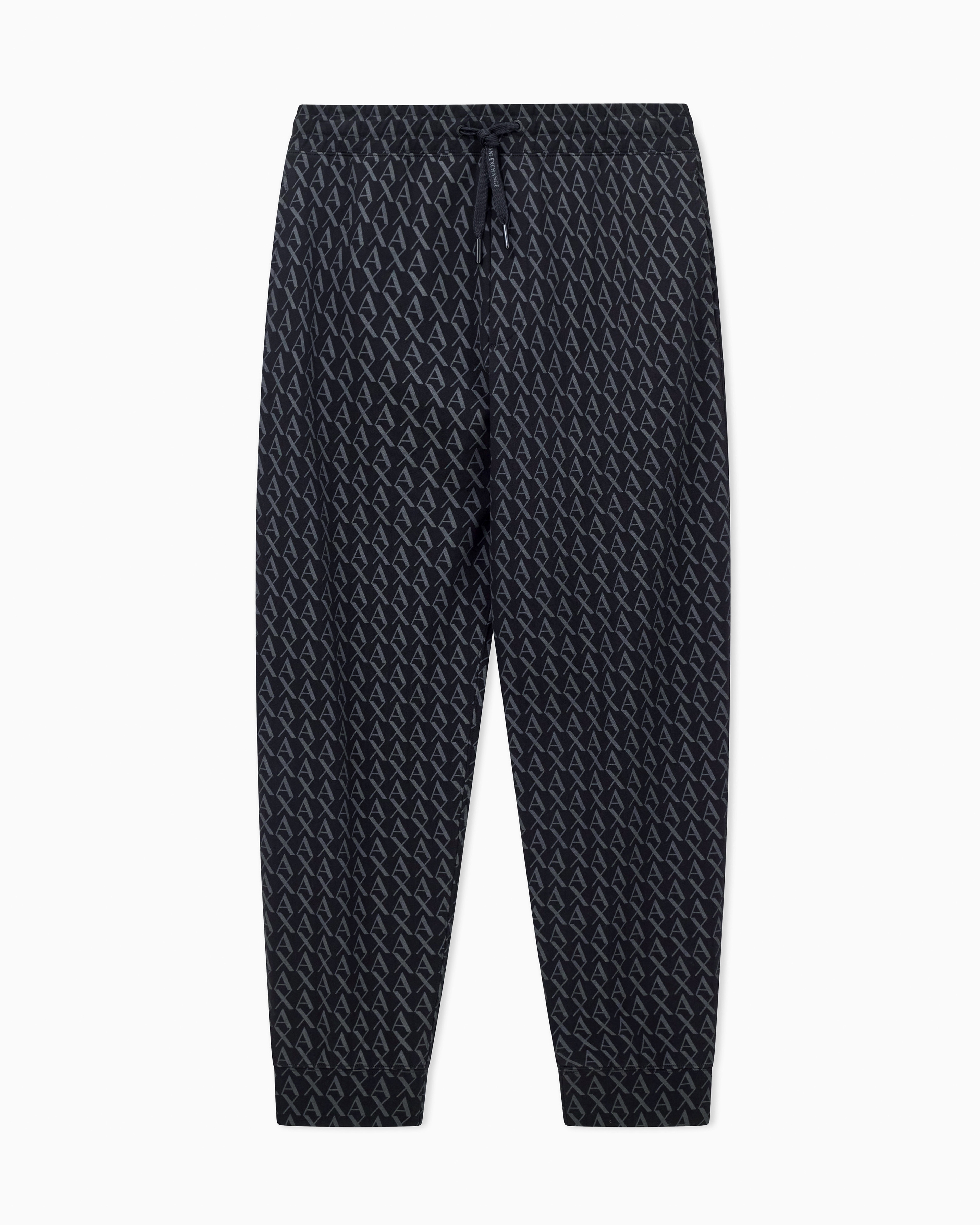 Armani Exchange Men's Black Jogger Pants With All-Over Logo Print