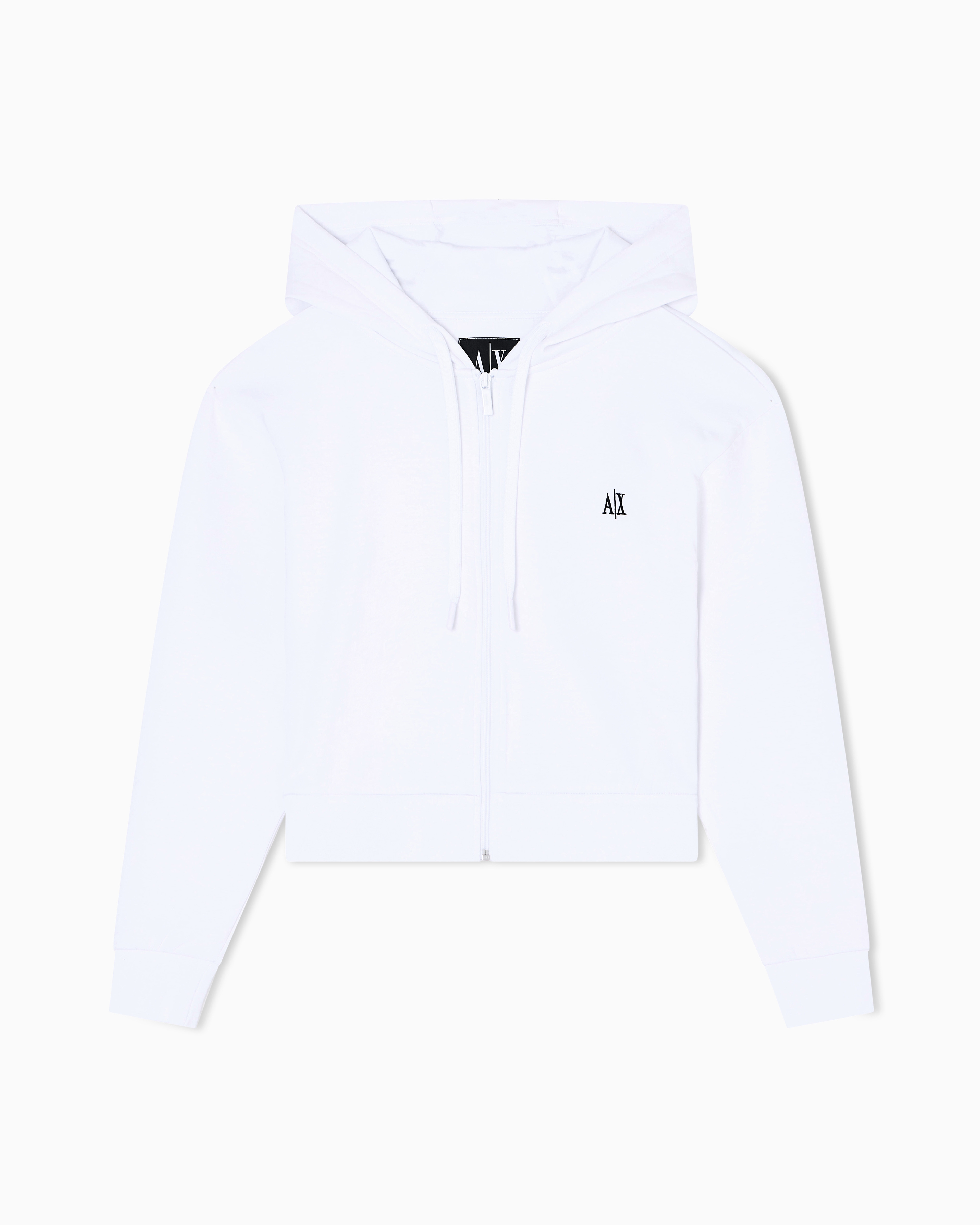 Armani Exchange White Stretch Sweatshirt With Hood And Zip Icon Embroidery