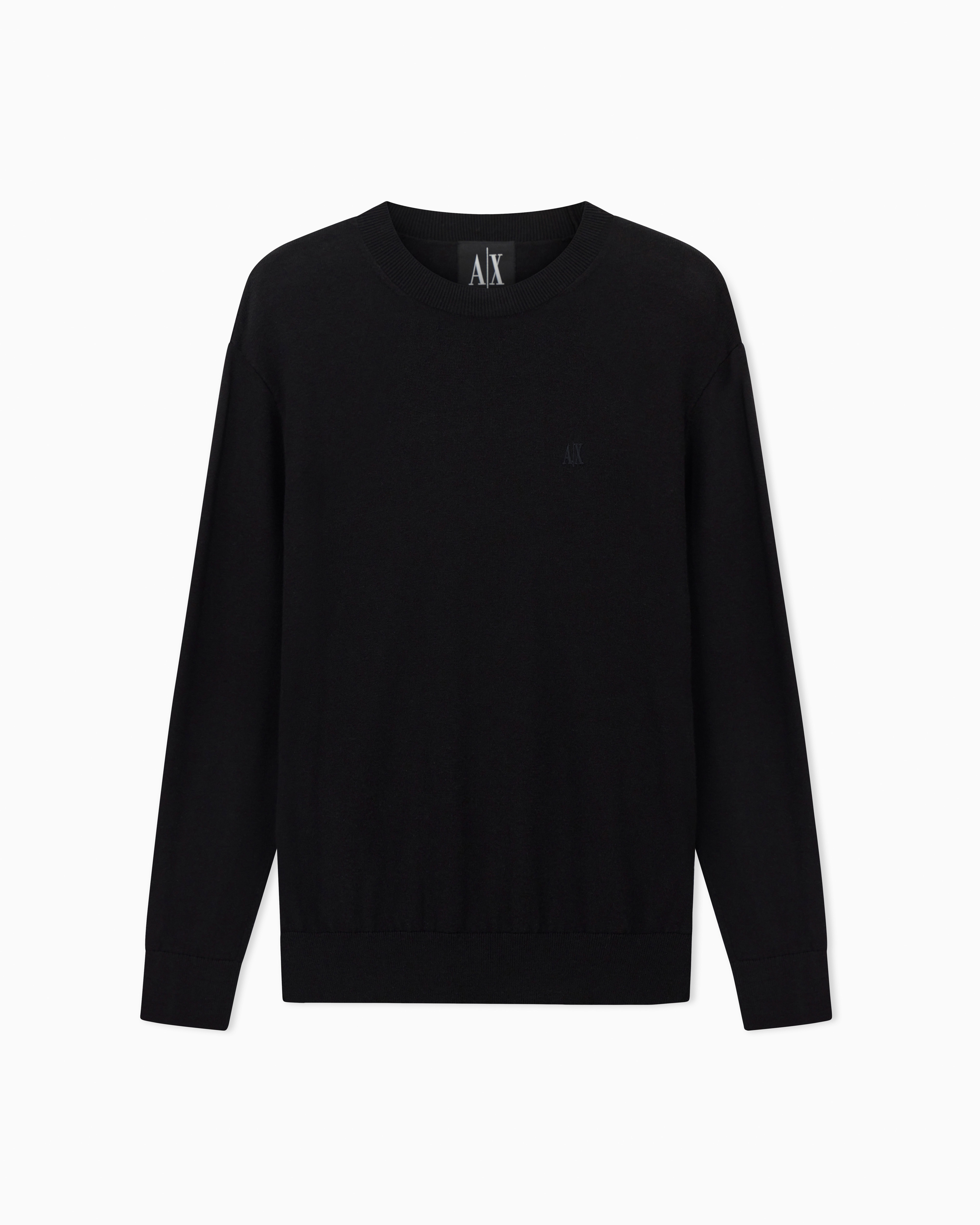 Armani Exchange Black Crew Neck Sweater In Cotton Blend With Embroidery Icon