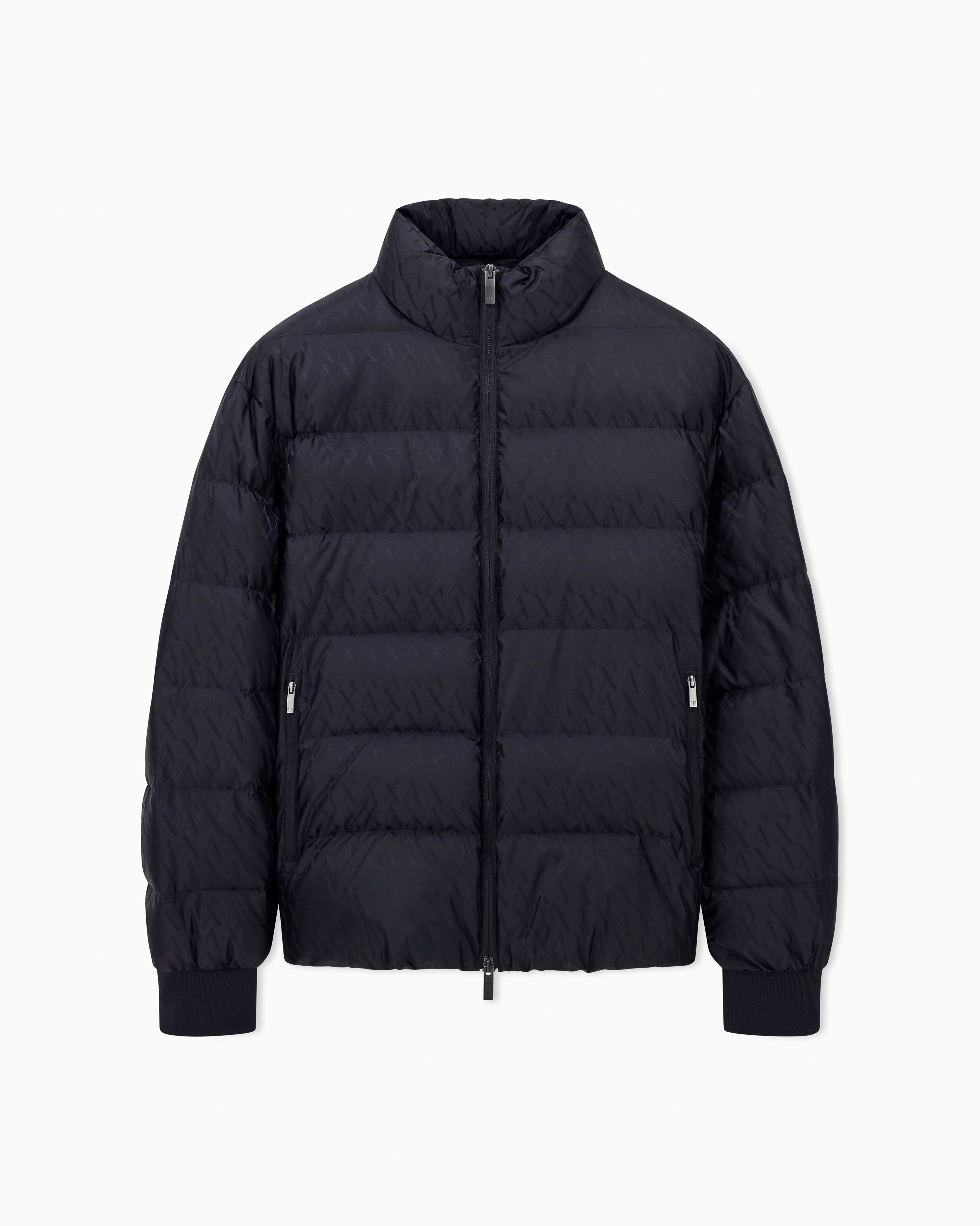 Armani Exchange Black Allover Logo Jacket In Jacquard Nylon