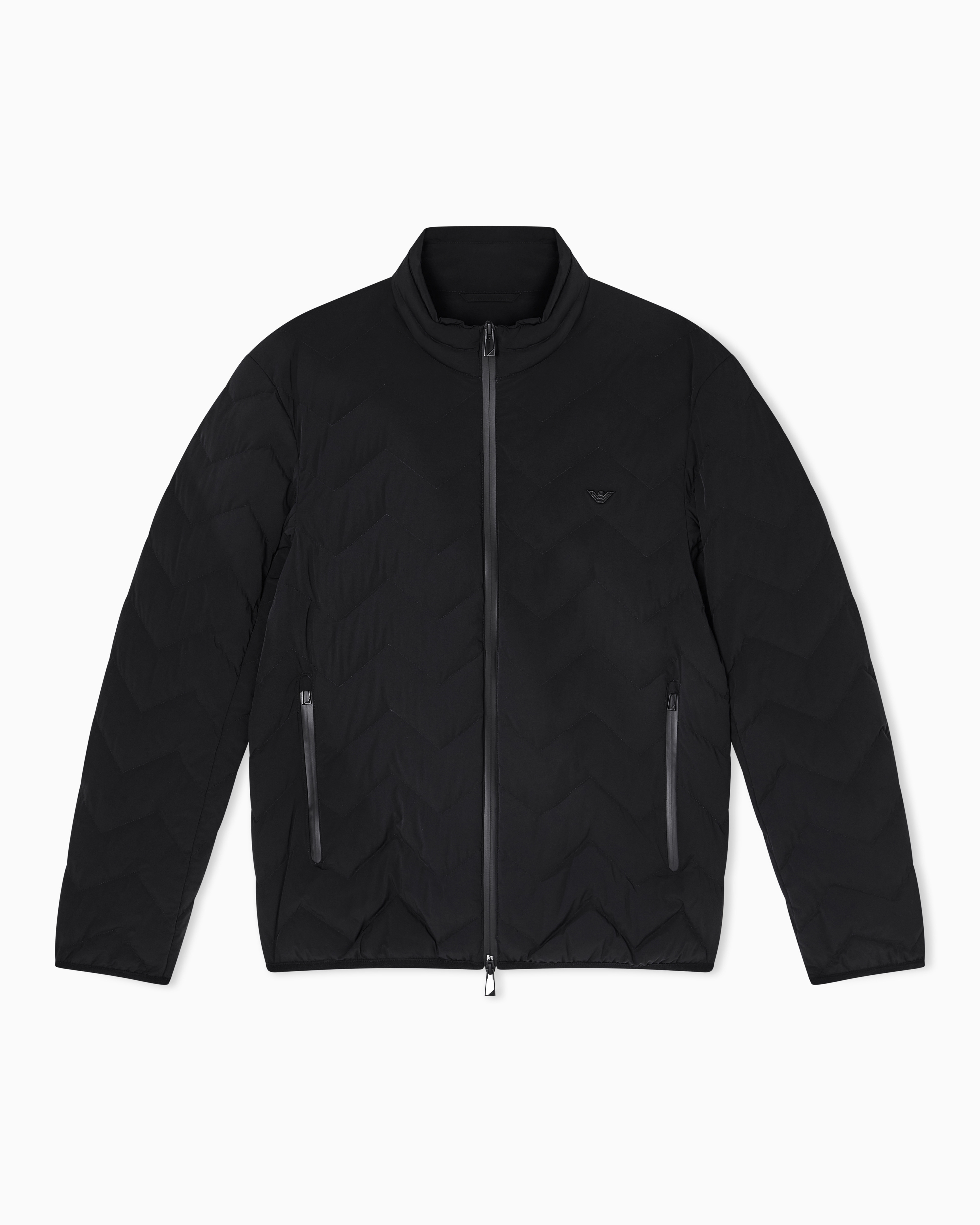 Emporio Armani Black Nylon Down Jacket With Zip And Chevron Quilting Essential
