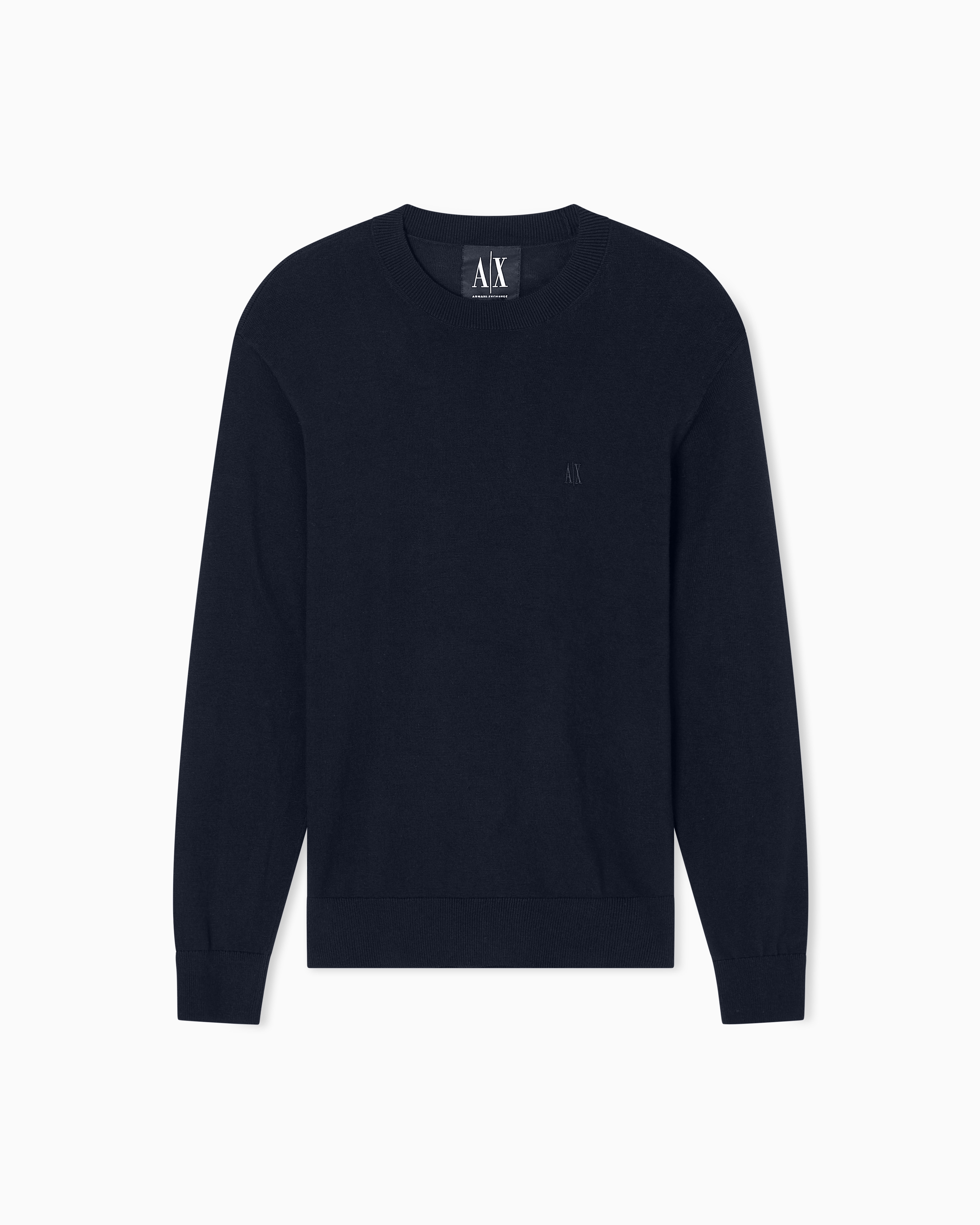 Armani Exchange Navy Blue Crew Neck Sweater In Cotton Blend With Embroidery Icon