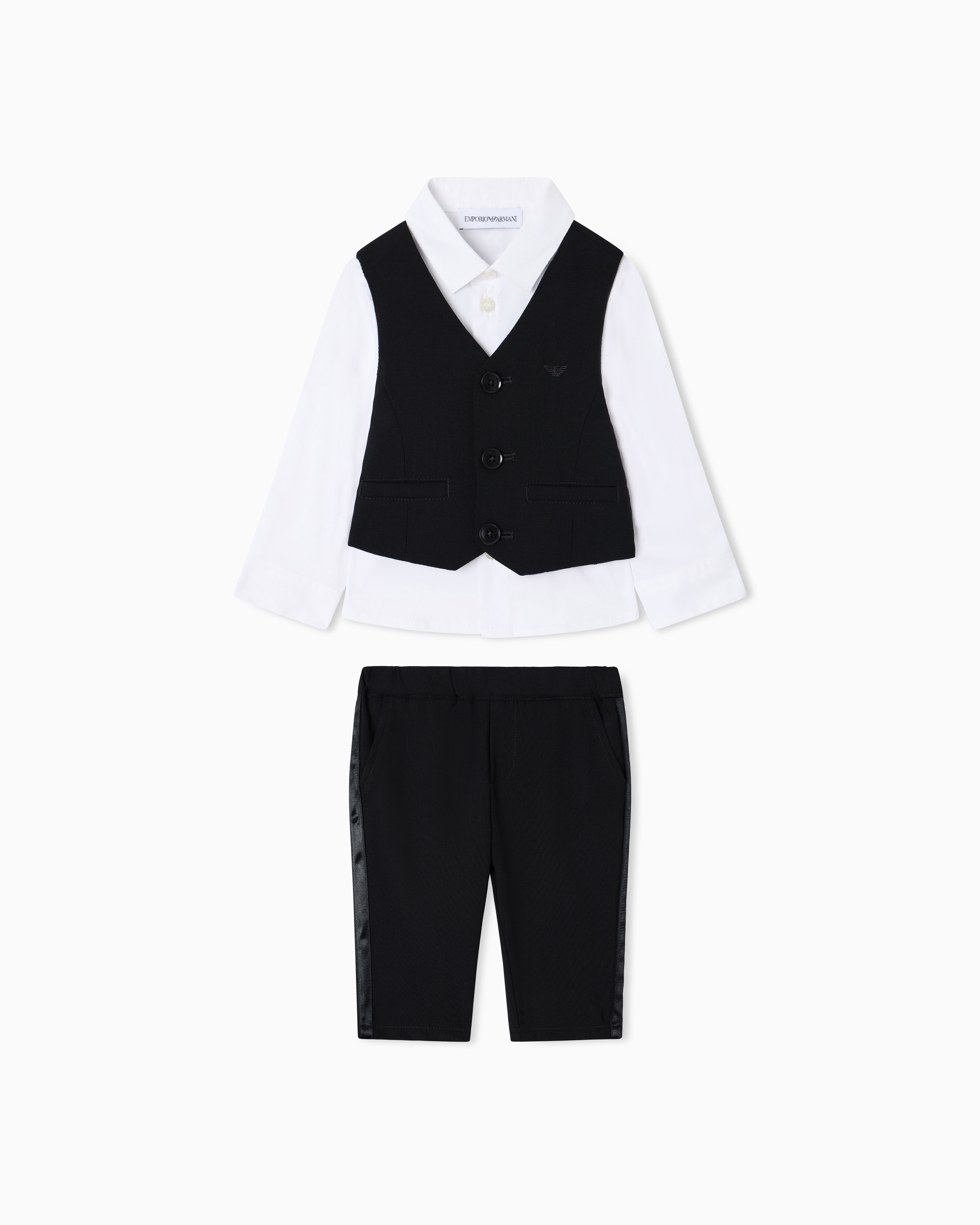 Emporio Armani Black Suit With Shirt, Waistcoat And Trousers In Light Wool
