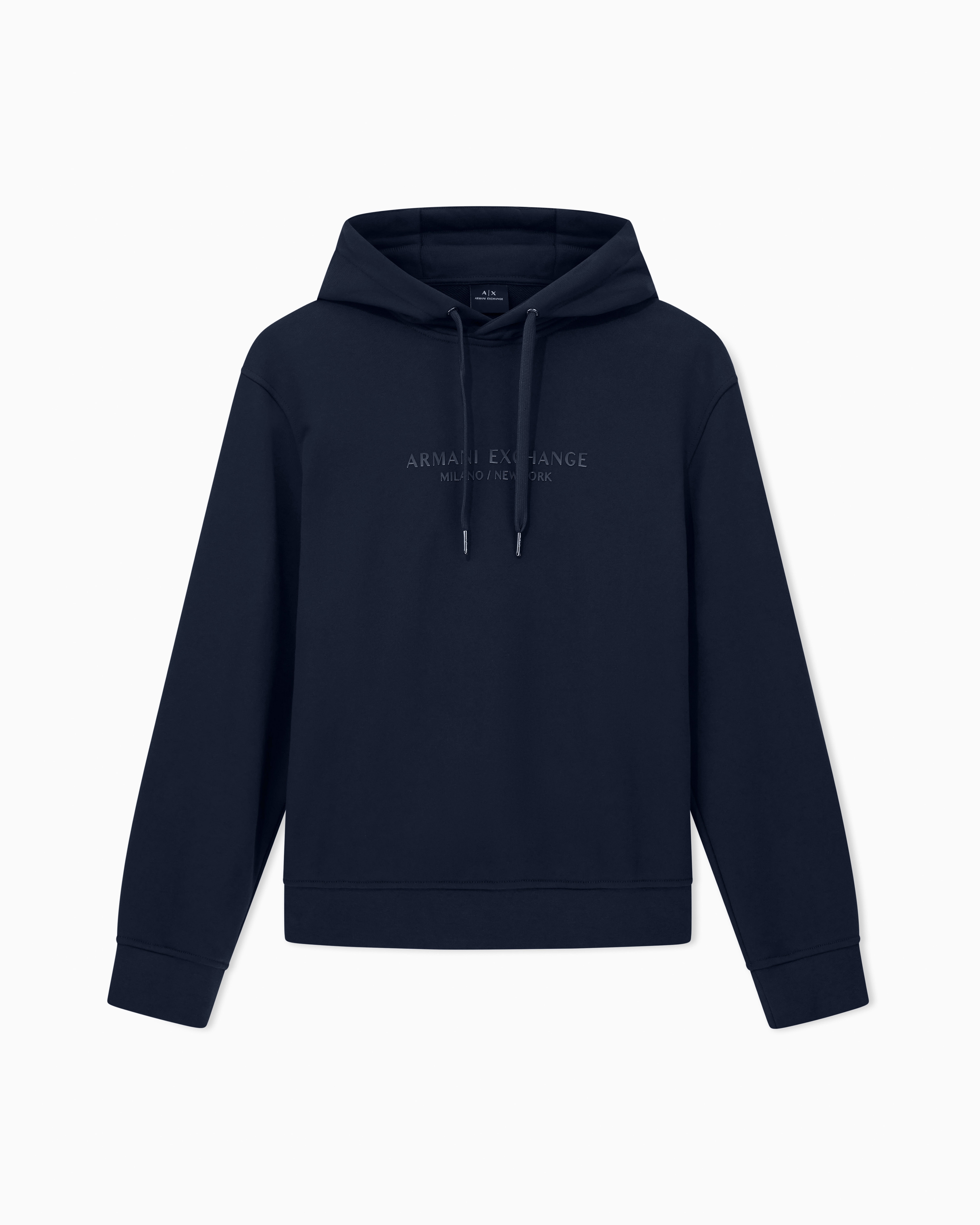 Armani Exchange Navy Blue Basic Hoodie In Cotton French Terry