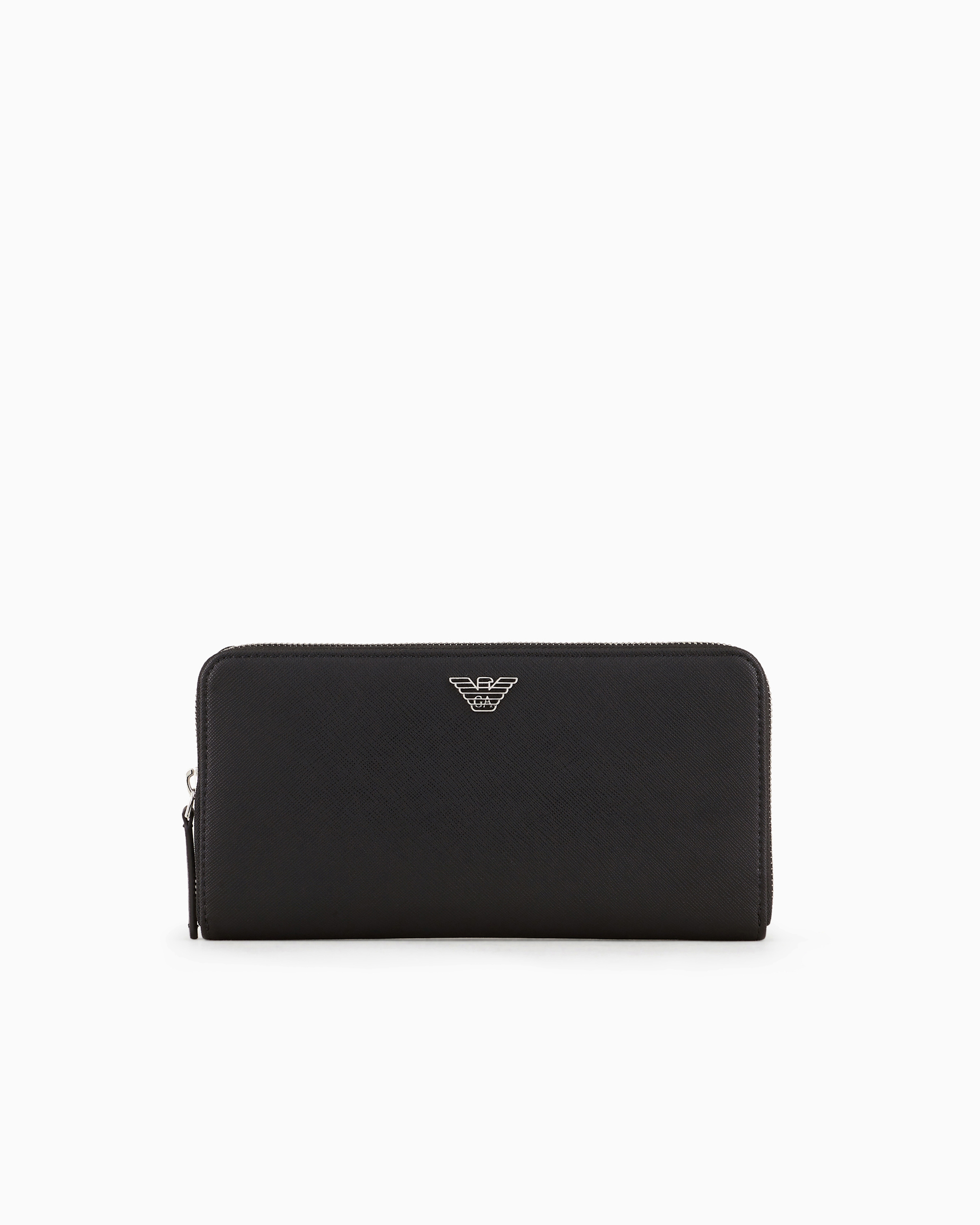 regenerated Saffiano leather zip-around wallet with eagle plate