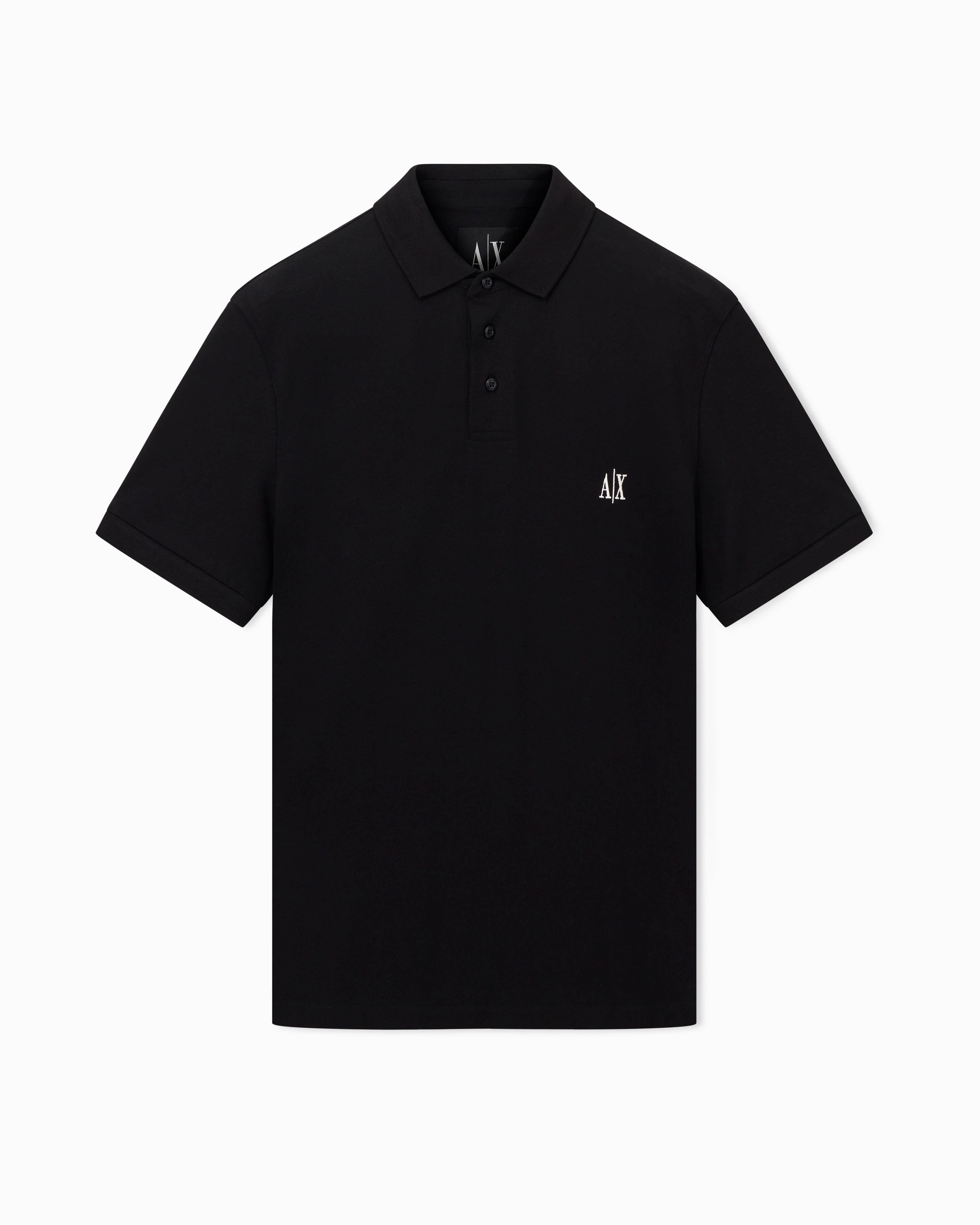 Armani Exchange Black Short-Sleeved Polo Shirt In Cotton Piquet
