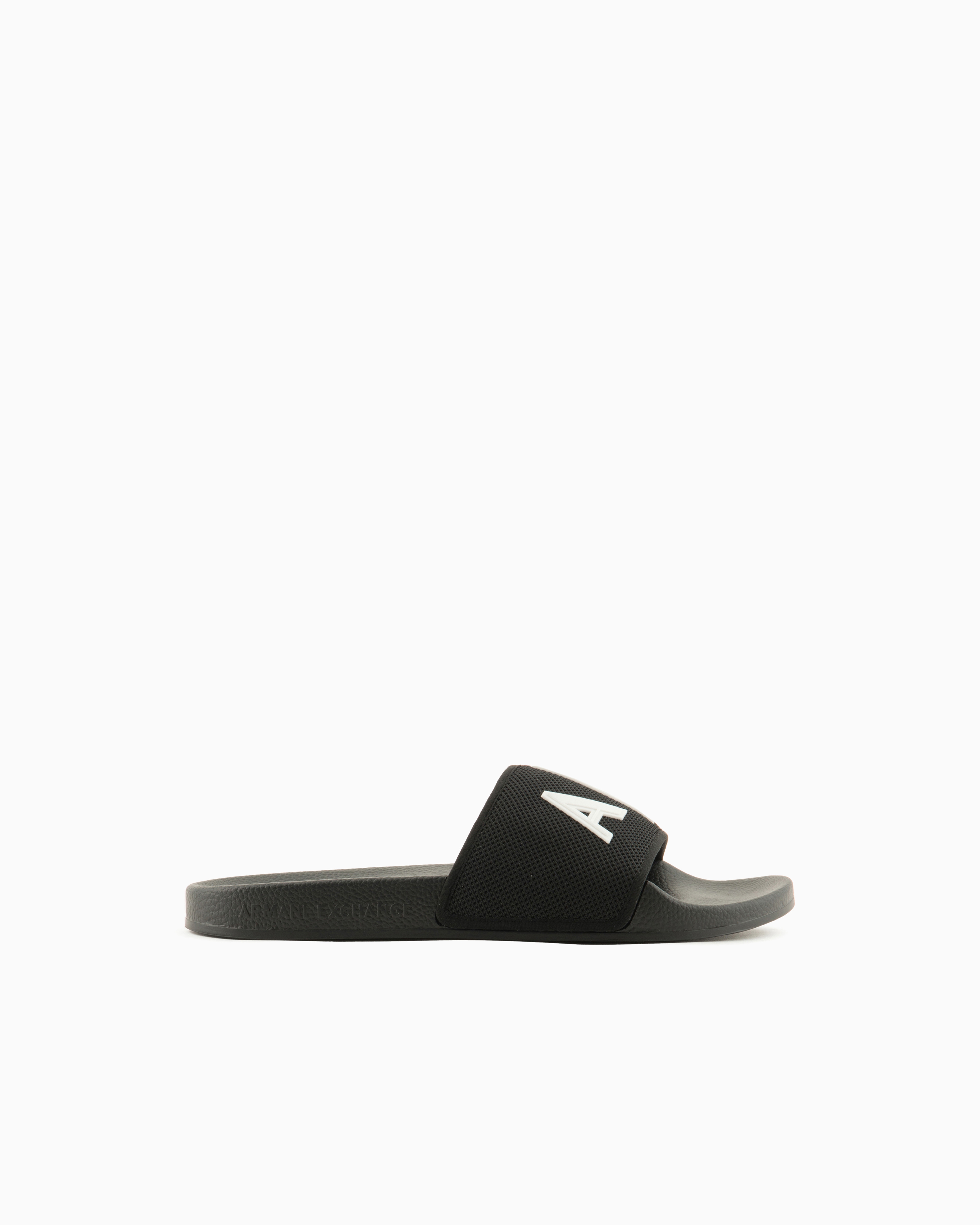 Armani Exchange Black Slide Sandals With A Wide Strap And Textured Rubber Sole