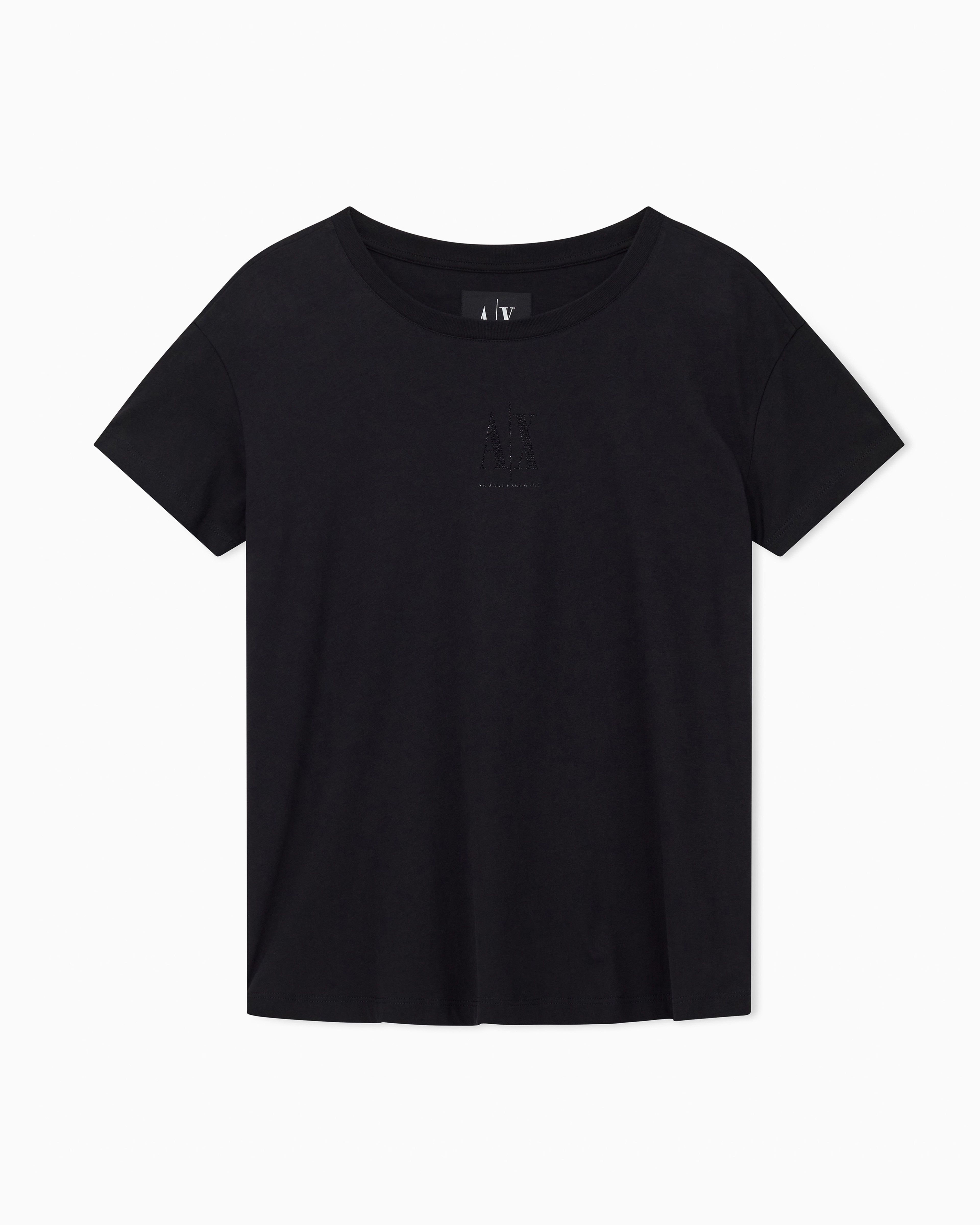 Armani Exchange Black Cotton Tee Shirt With A Relaxed Fit And Crewneck Icon Bling
