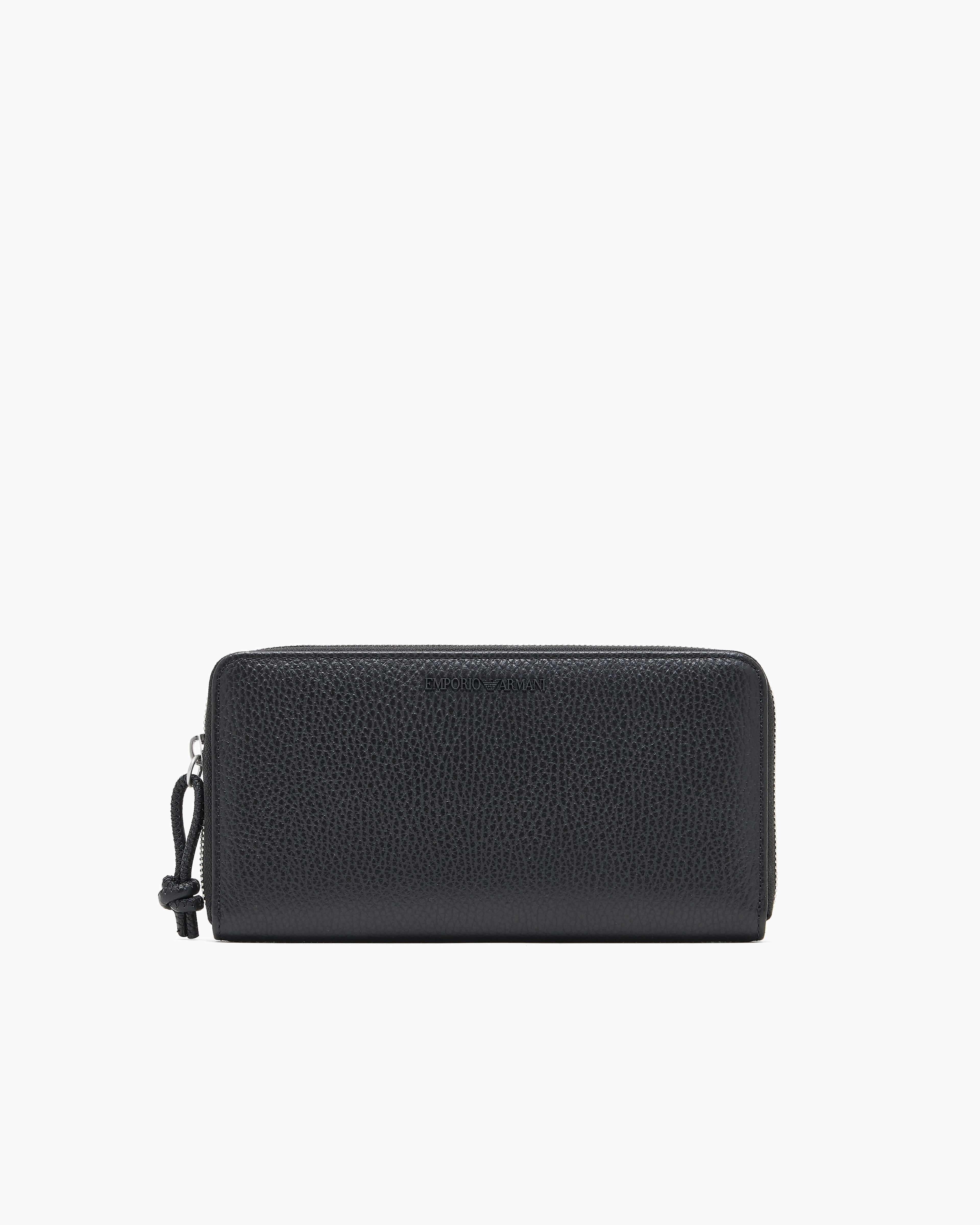 Emporio Armani Black Tumbled Leather Wallet With Wrap-Around Zip