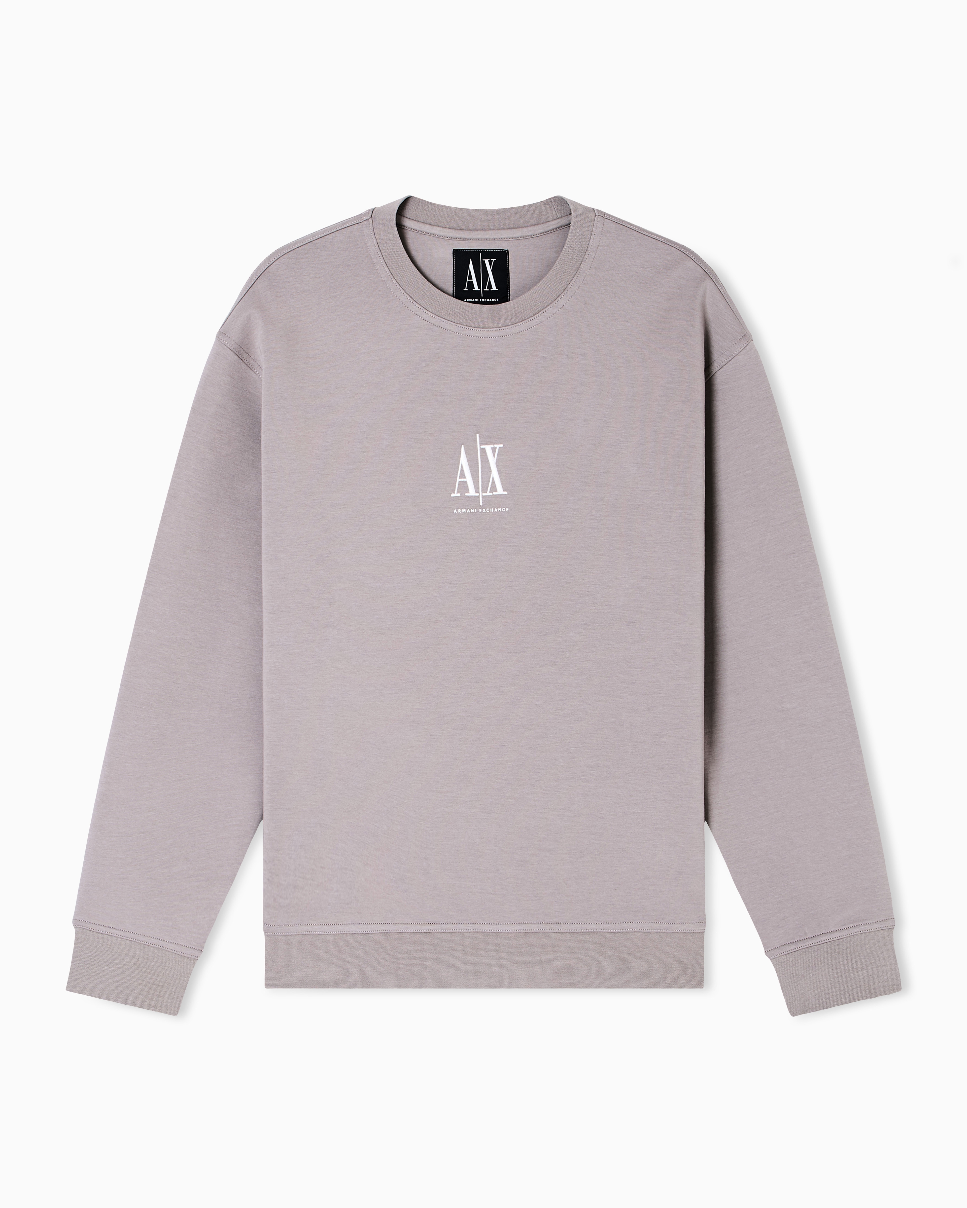 Armani Exchange Beige Cotton Crewneck Sweatshirt With Embroidered Logo Icon