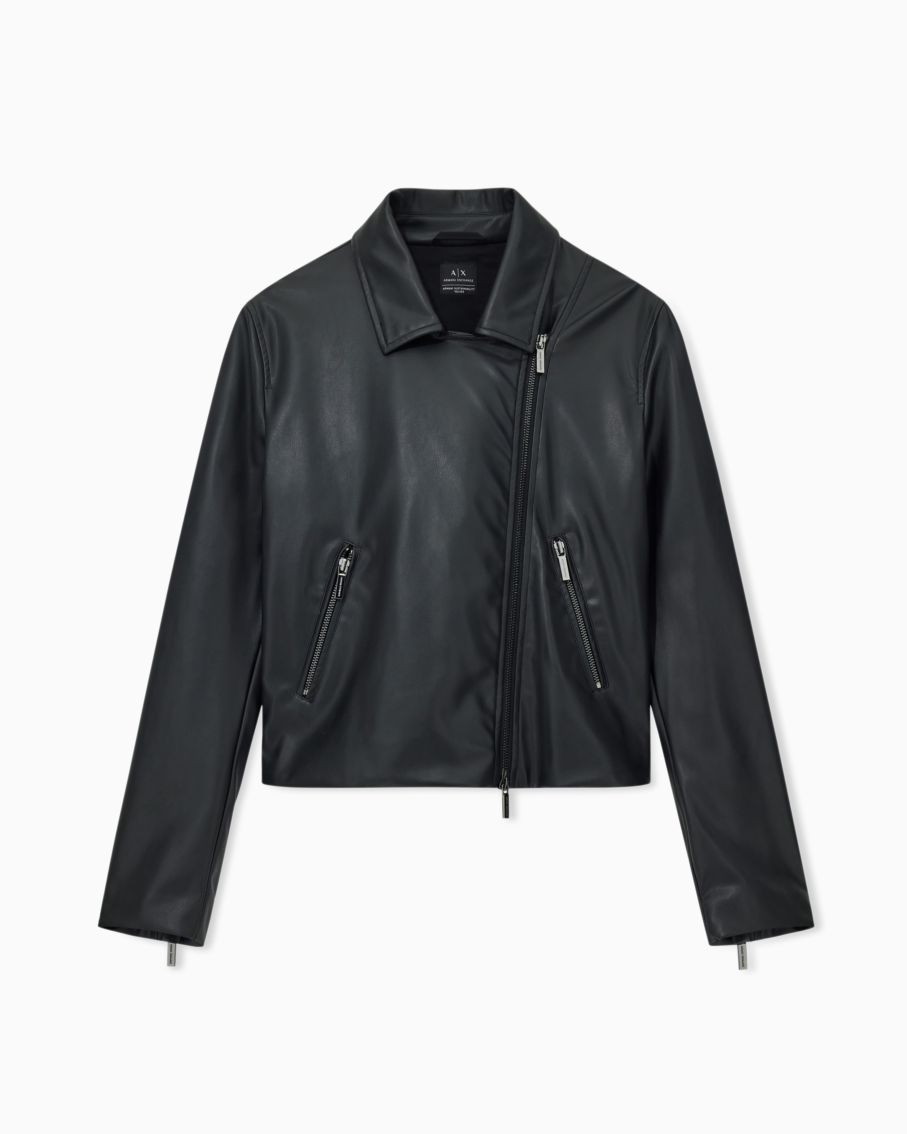 Leather coat with a diagonal zip closure | Armani Exchange