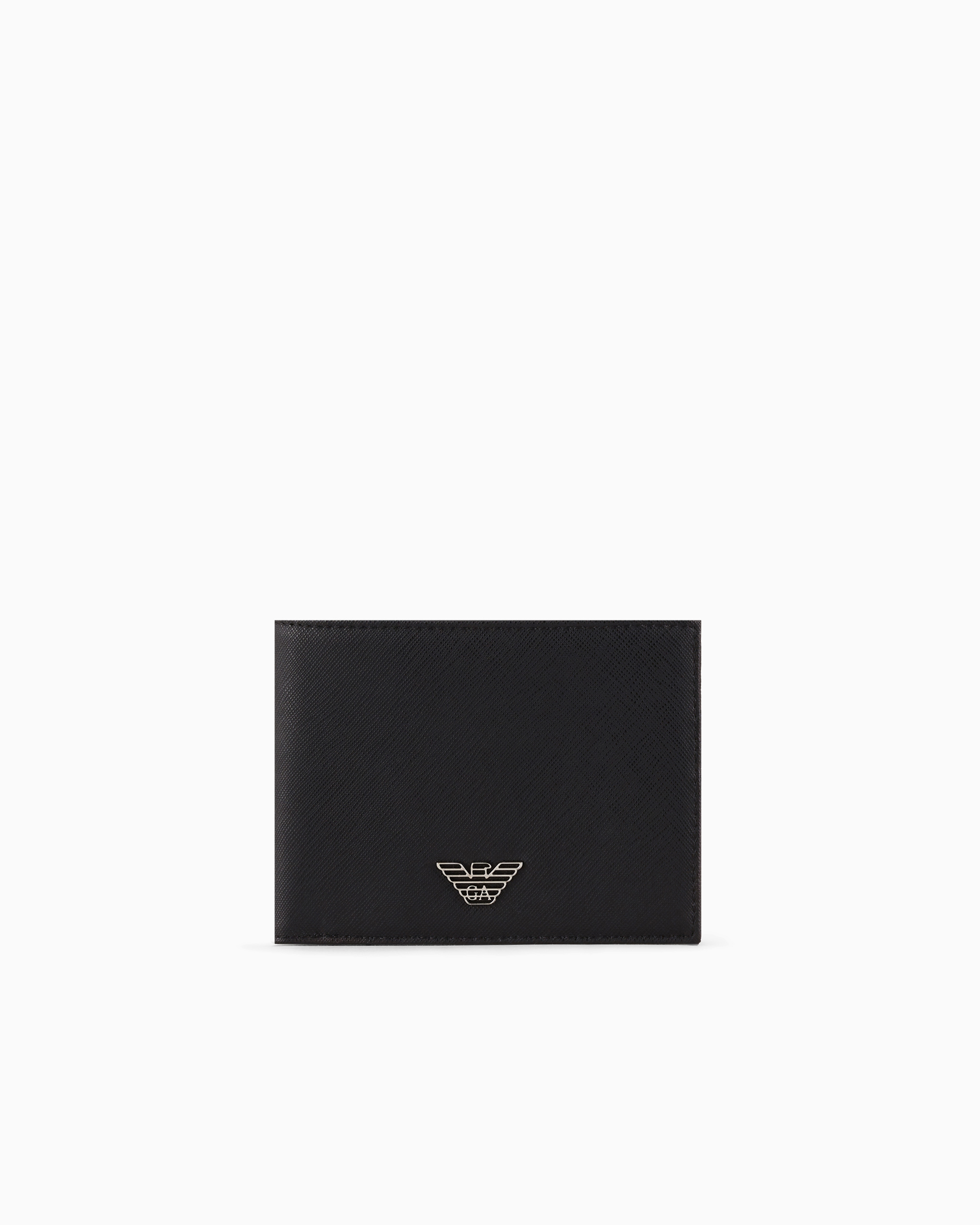 Emporio Armani Black Regenerated Saffiano Leather Coin-Pocket Wallet With Eagle Plate