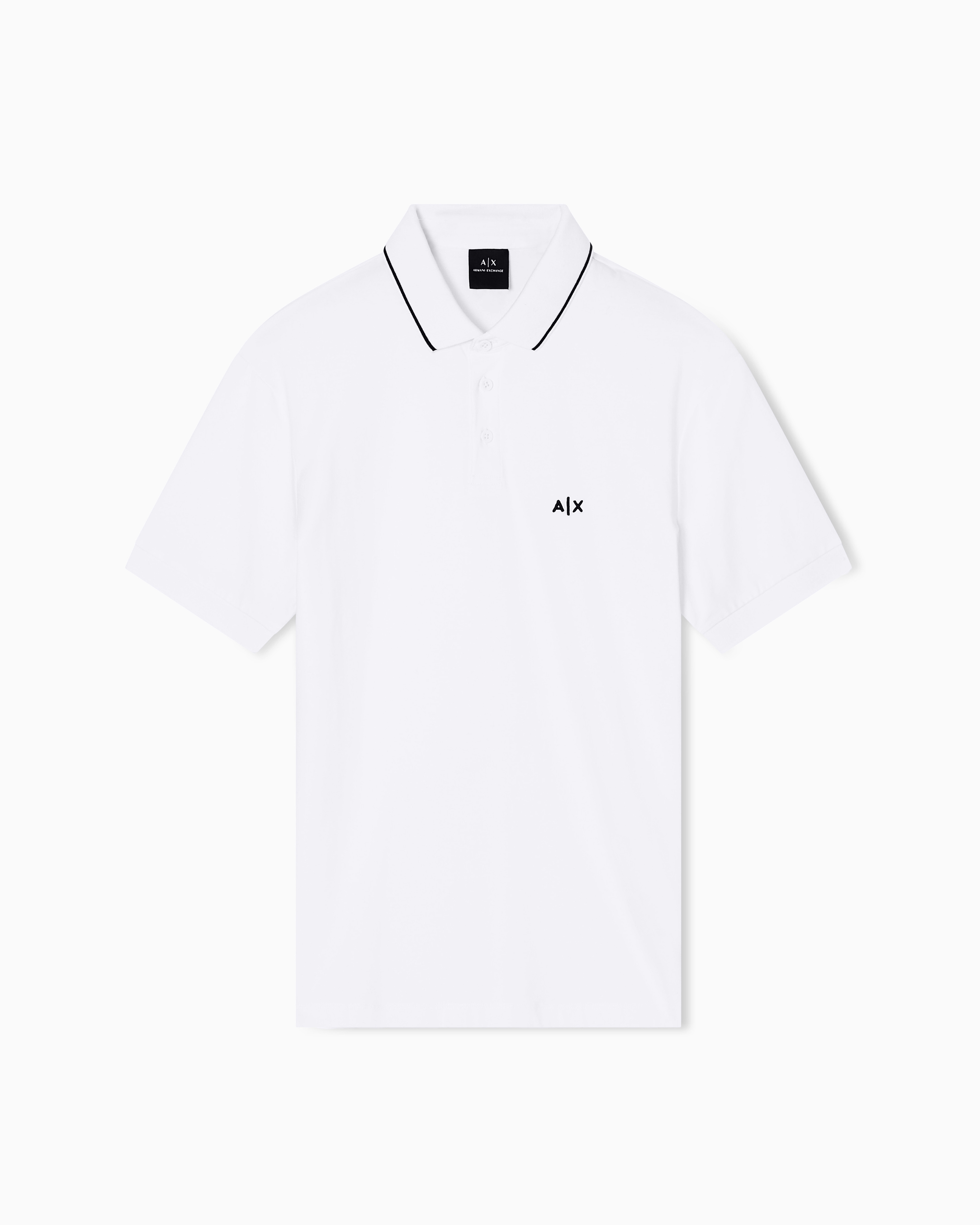 Armani Exchange White Slim Polo In Stretch Cotton With Piping