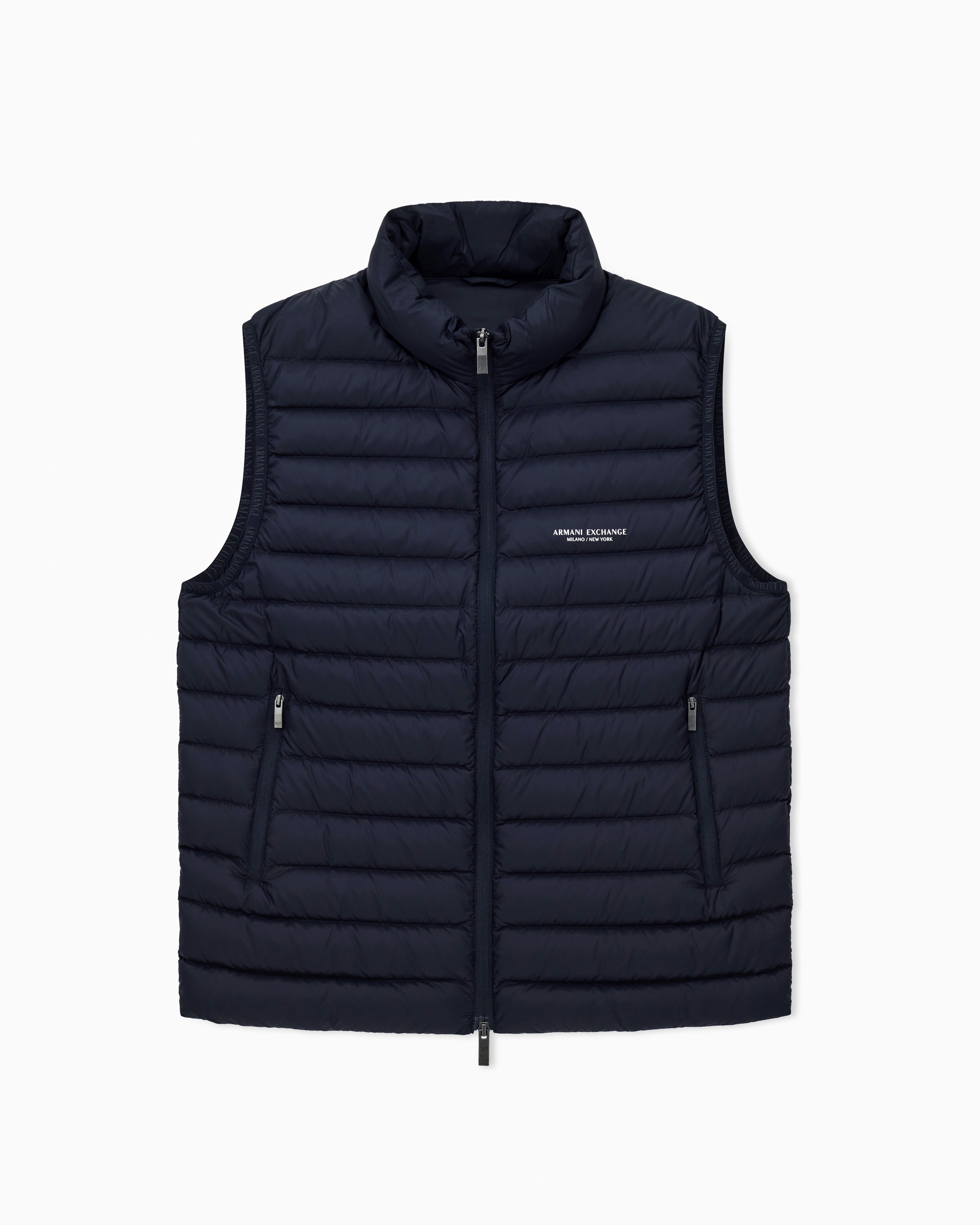 Armani Exchange Men's Navy Blue Sleeveless Down Jacket In Quilted Nylon