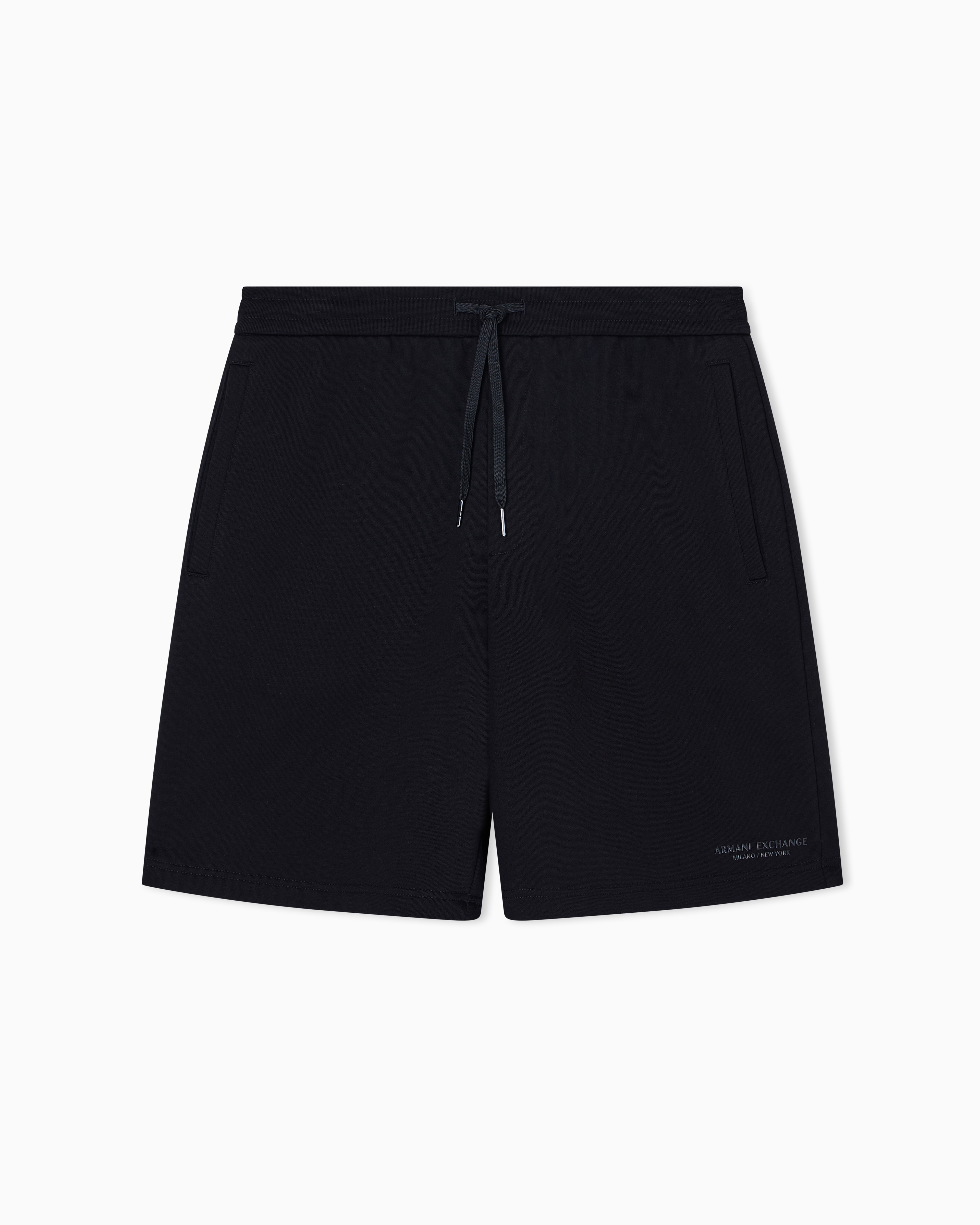 Armani Exchange Black Cotton Drawstring Shorts With Logo