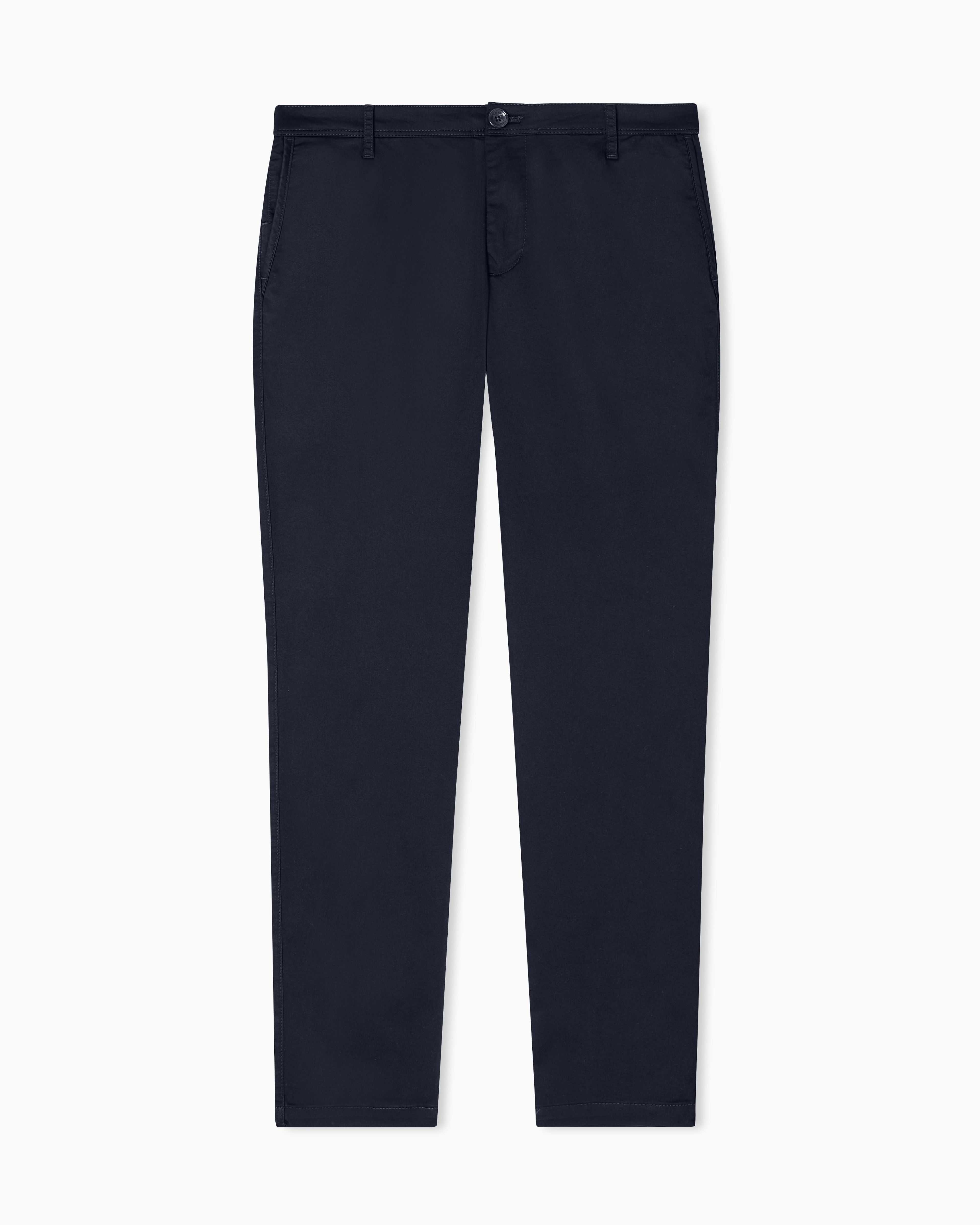 Armani Exchange Navy Blue Stretch Chinos In Cotton Satin