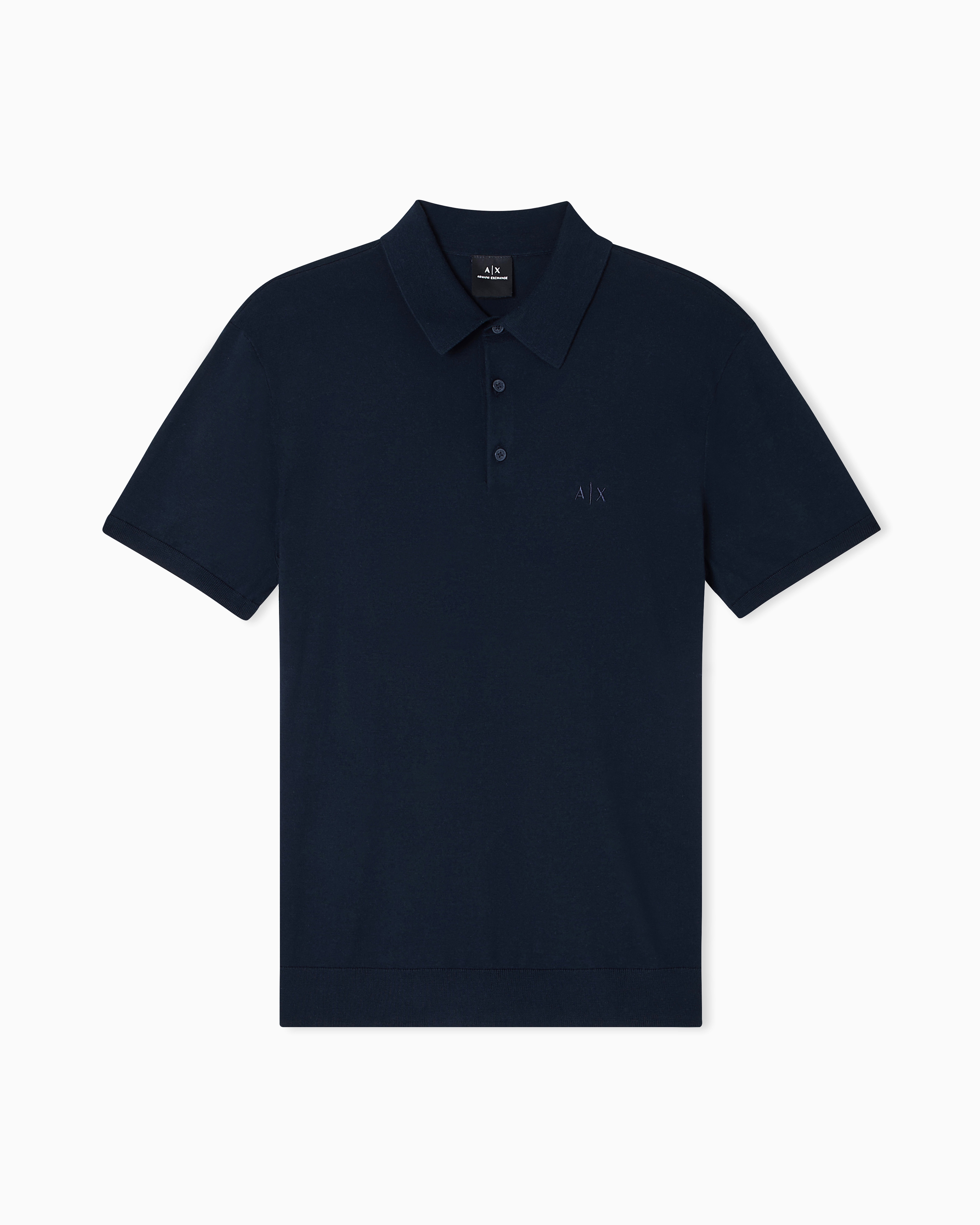 Armani Exchange Navy Blue Short Sleeve Polo In Cotton Knit