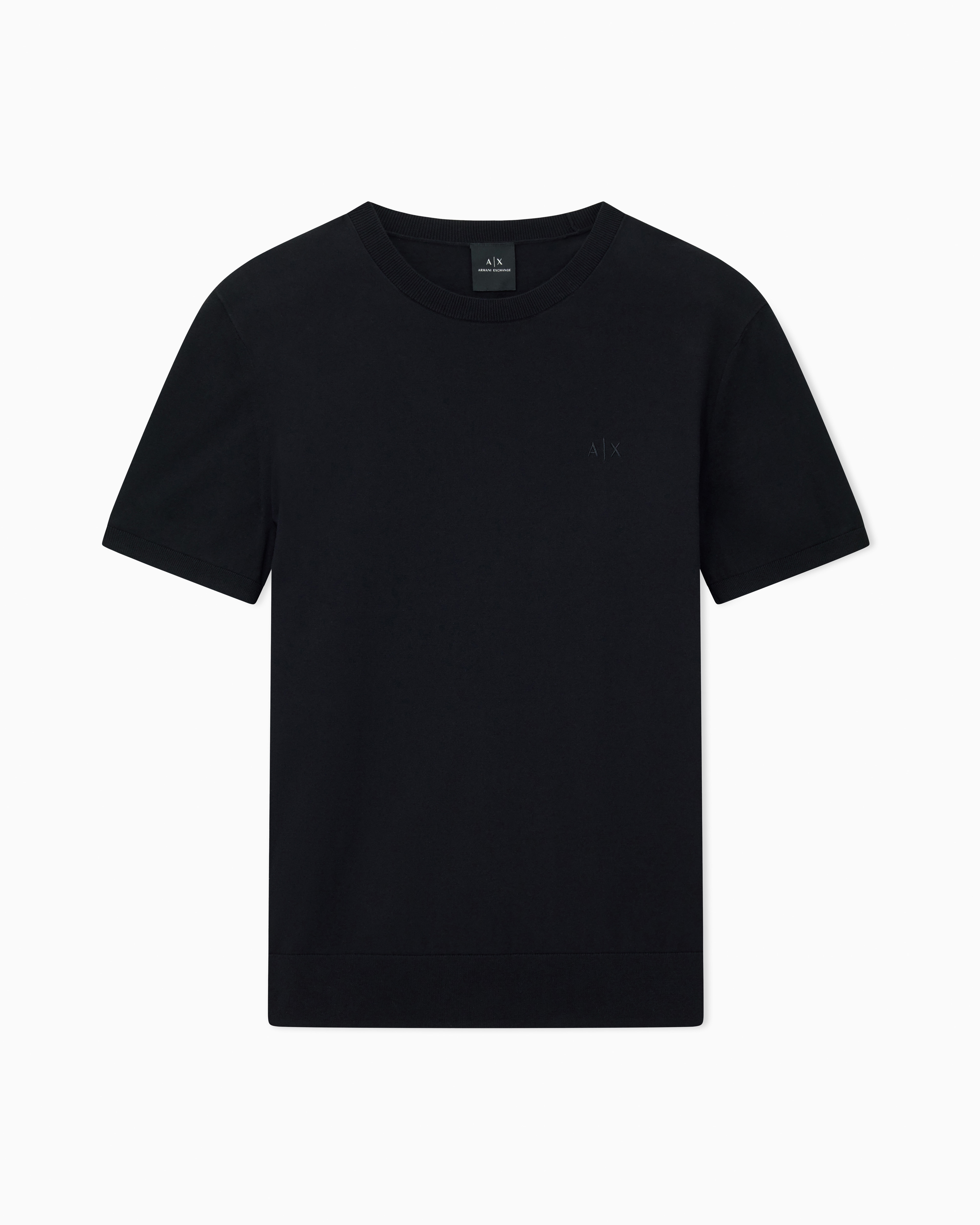 Armani Exchange Black Cotton Knit Top With Cut-Out Detail