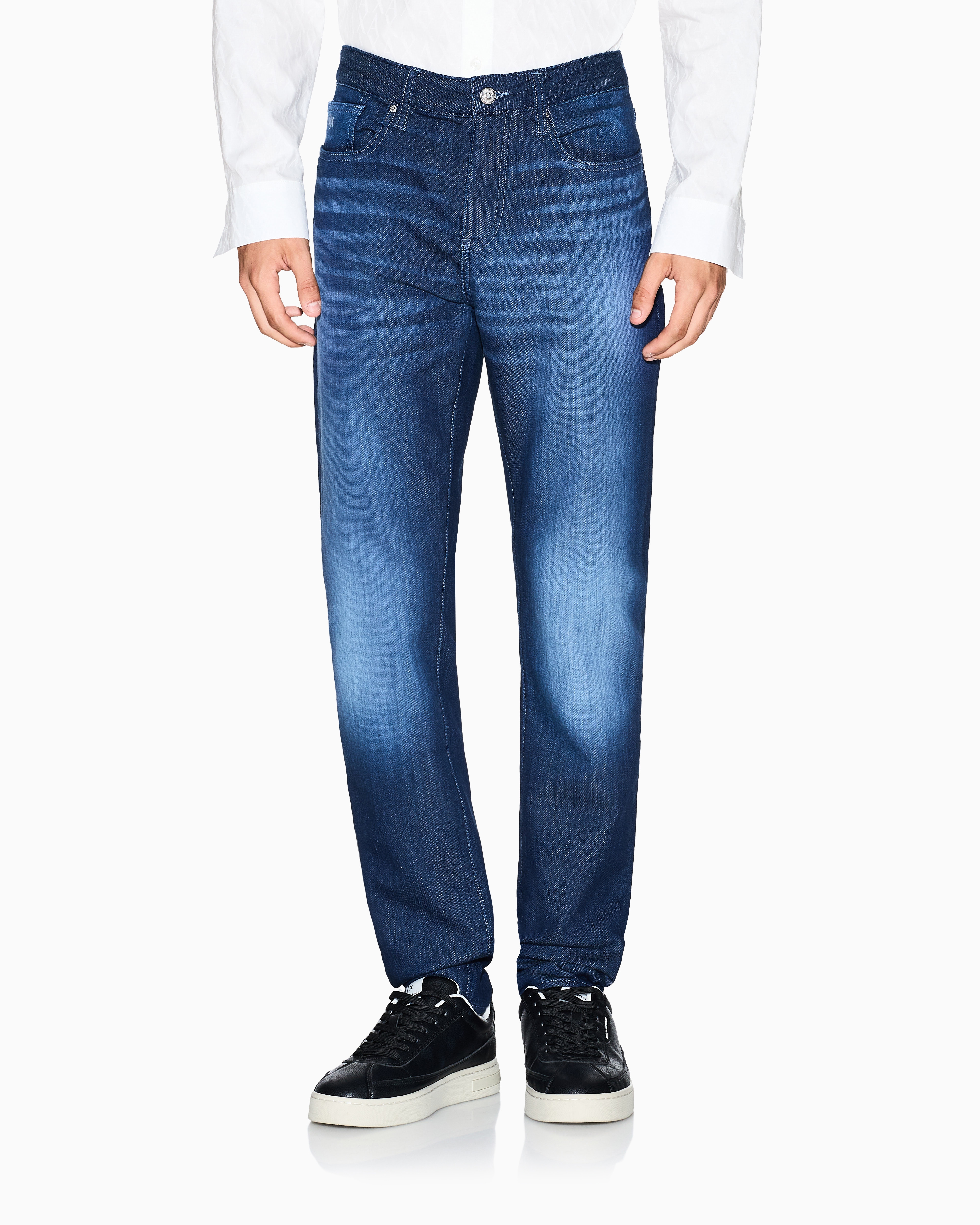 Slim-fit 5-pocket jeans in washed fleece denim Essential | Armani