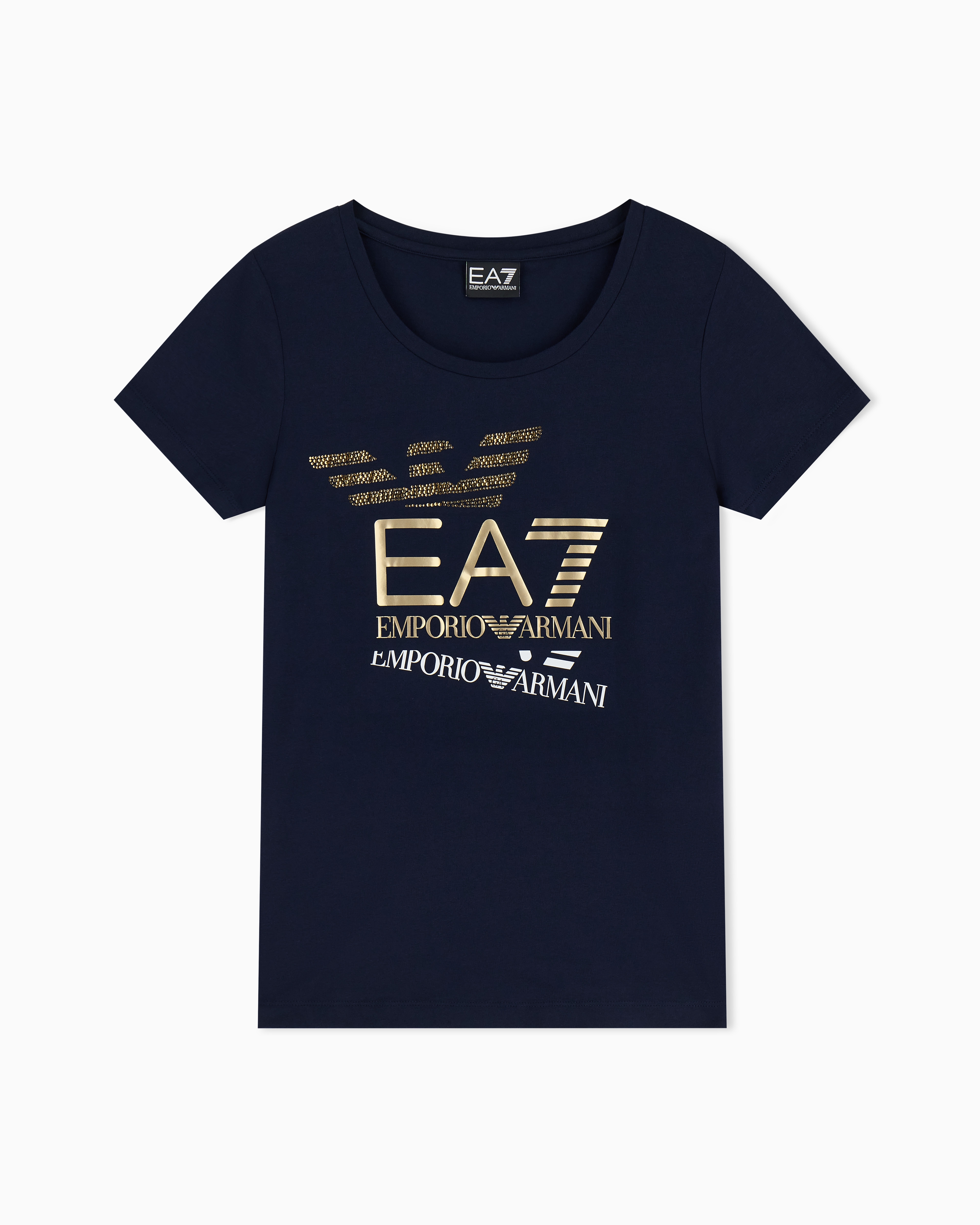 Ea7 Navy Blue T-Shirt "Logo Series" Slim Fit Short Sleeve Cotton Jersey