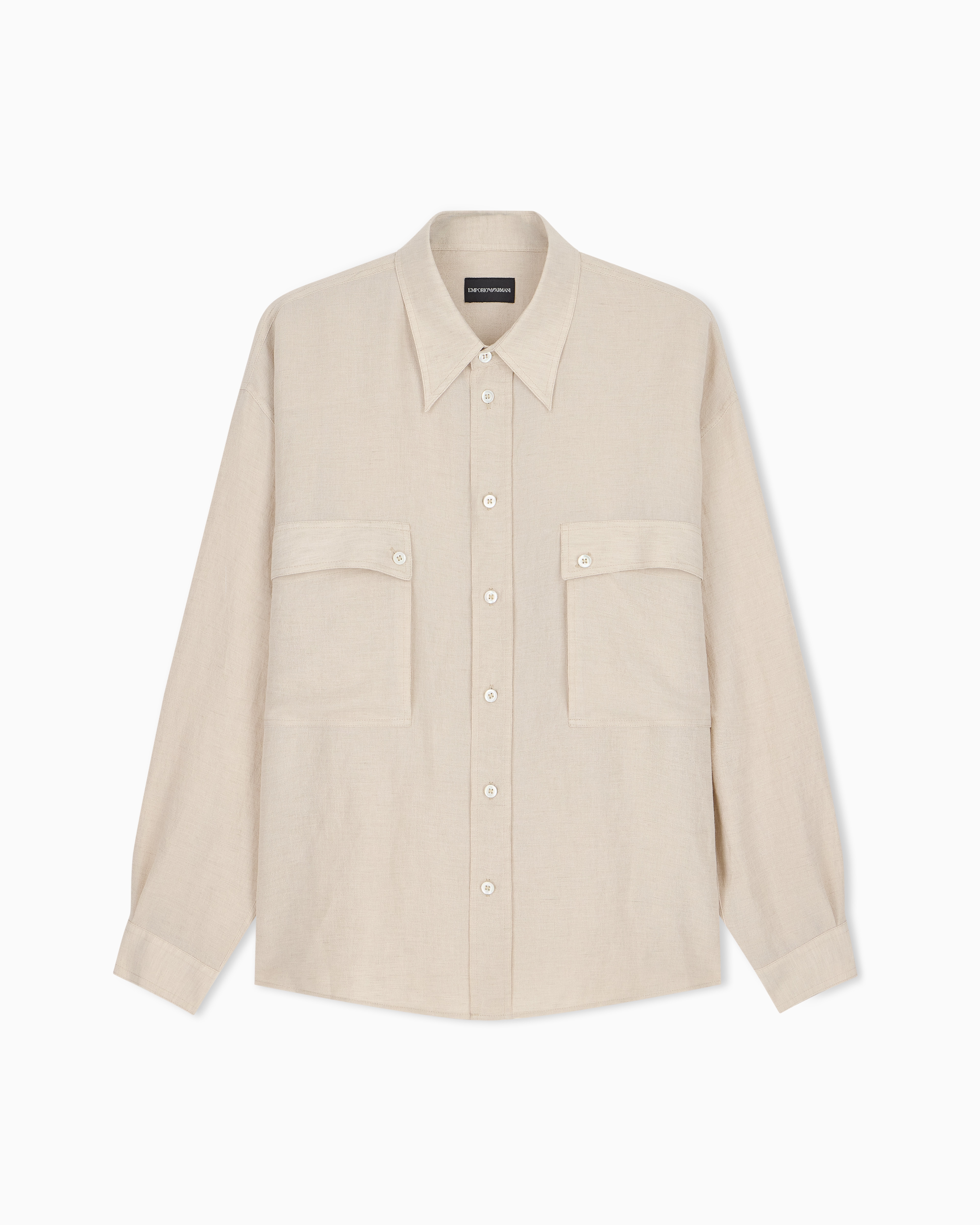 Emporio Armani Camicia In Misto Lino Effetto Denim