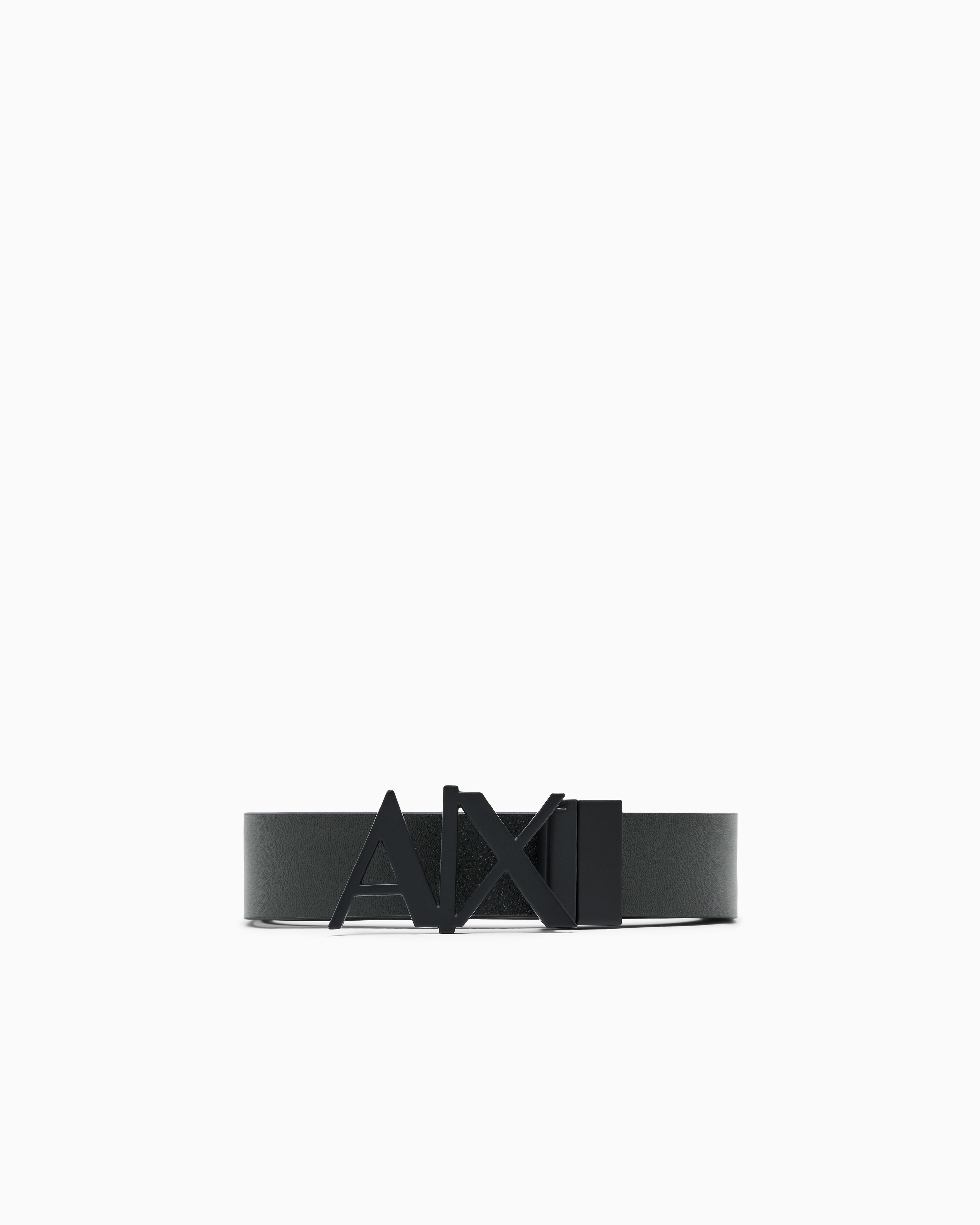 Armani Exchange Black Leather Belt With Reversible Plate Buckle