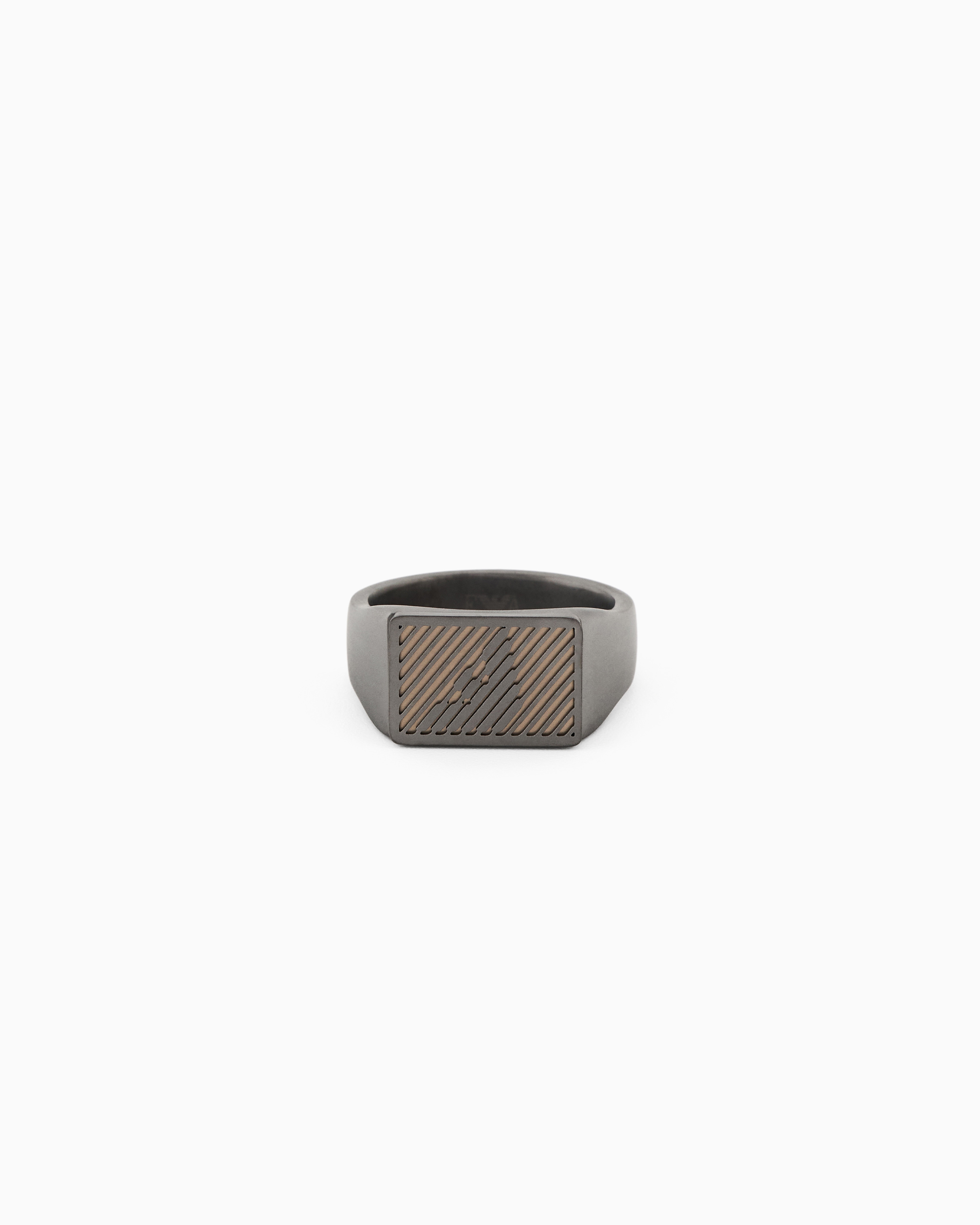 Emporio Armani Multicolored Two-Tone Stainless Steel Signet Ring