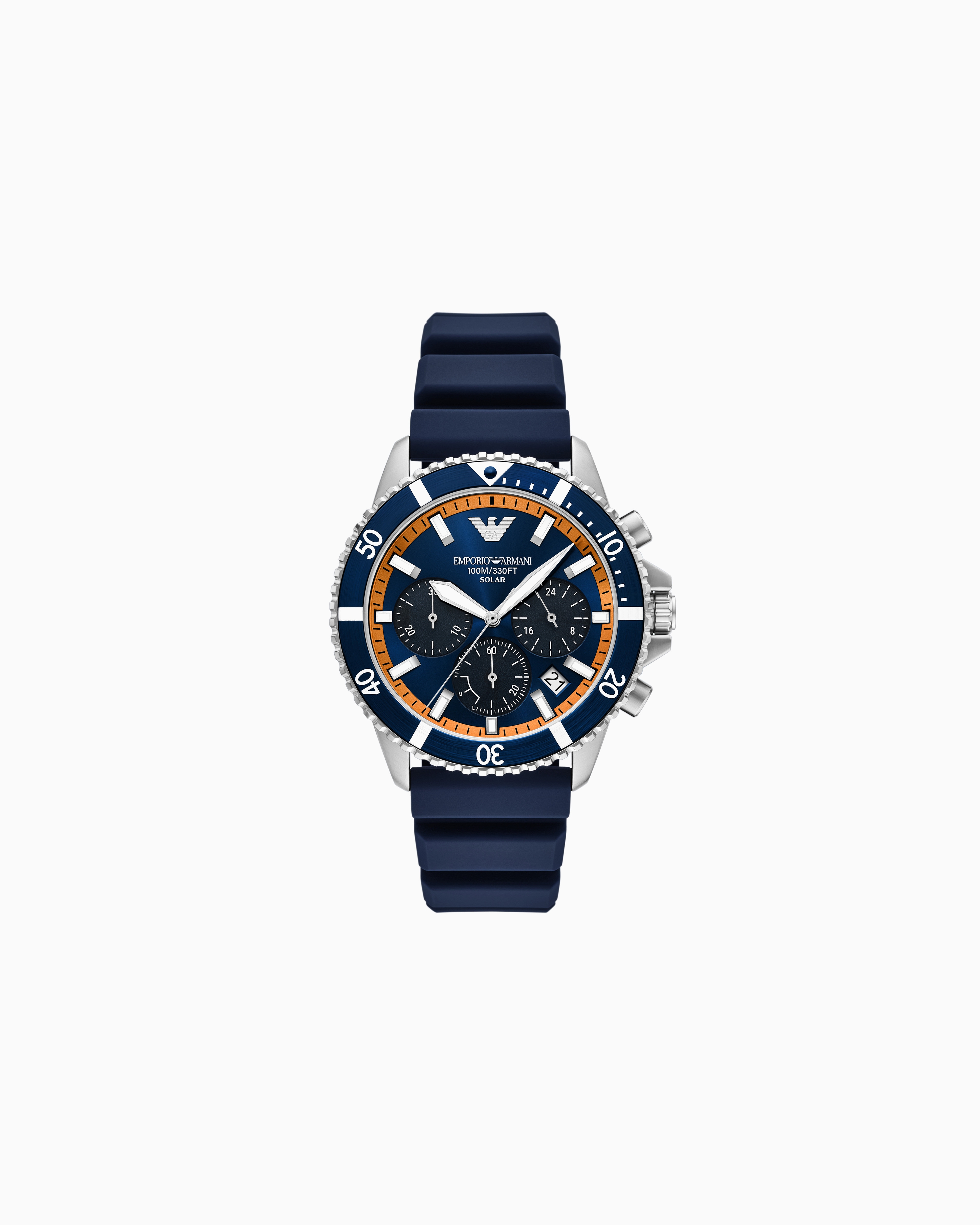 Emporio Armani Multicolored World Explorer Solar-Powered Chronograph Blue Silicone Watch