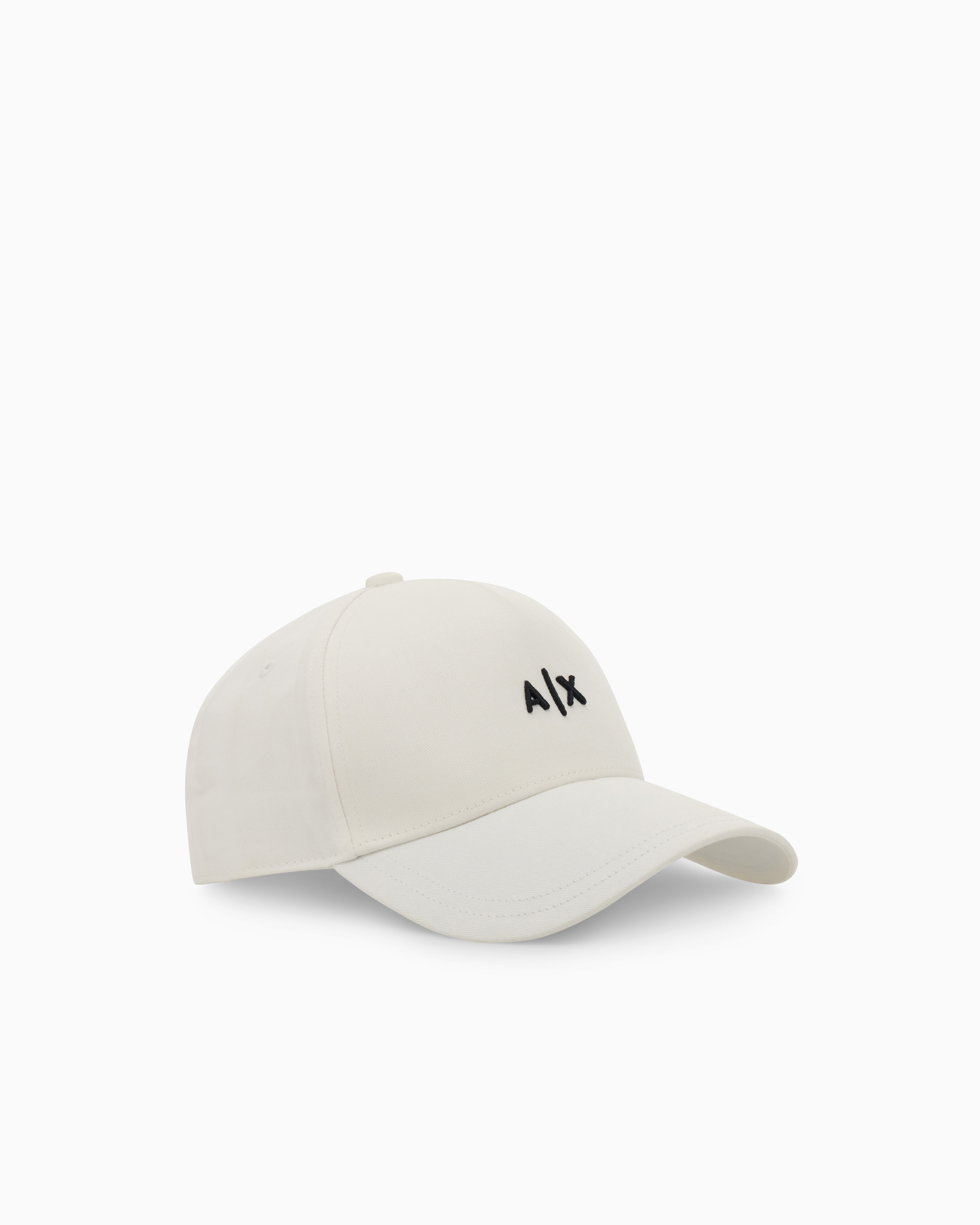 Armani Exchange Men's White Logo Cap With Curved Visor In Cotton Twill