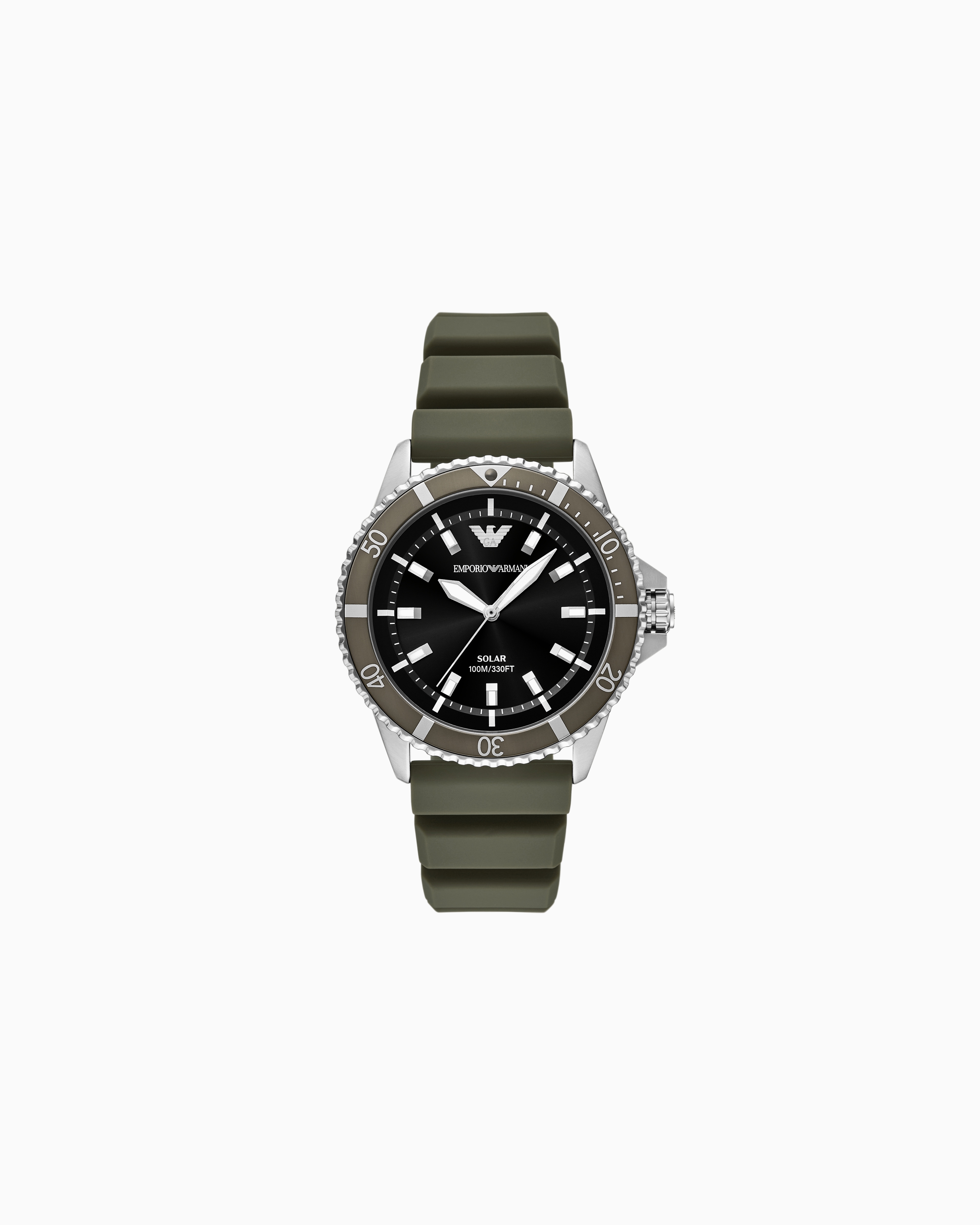 Emporio Armani Multicolored World Explorer Solar-Powered Three-Hand Green Silicone Watch