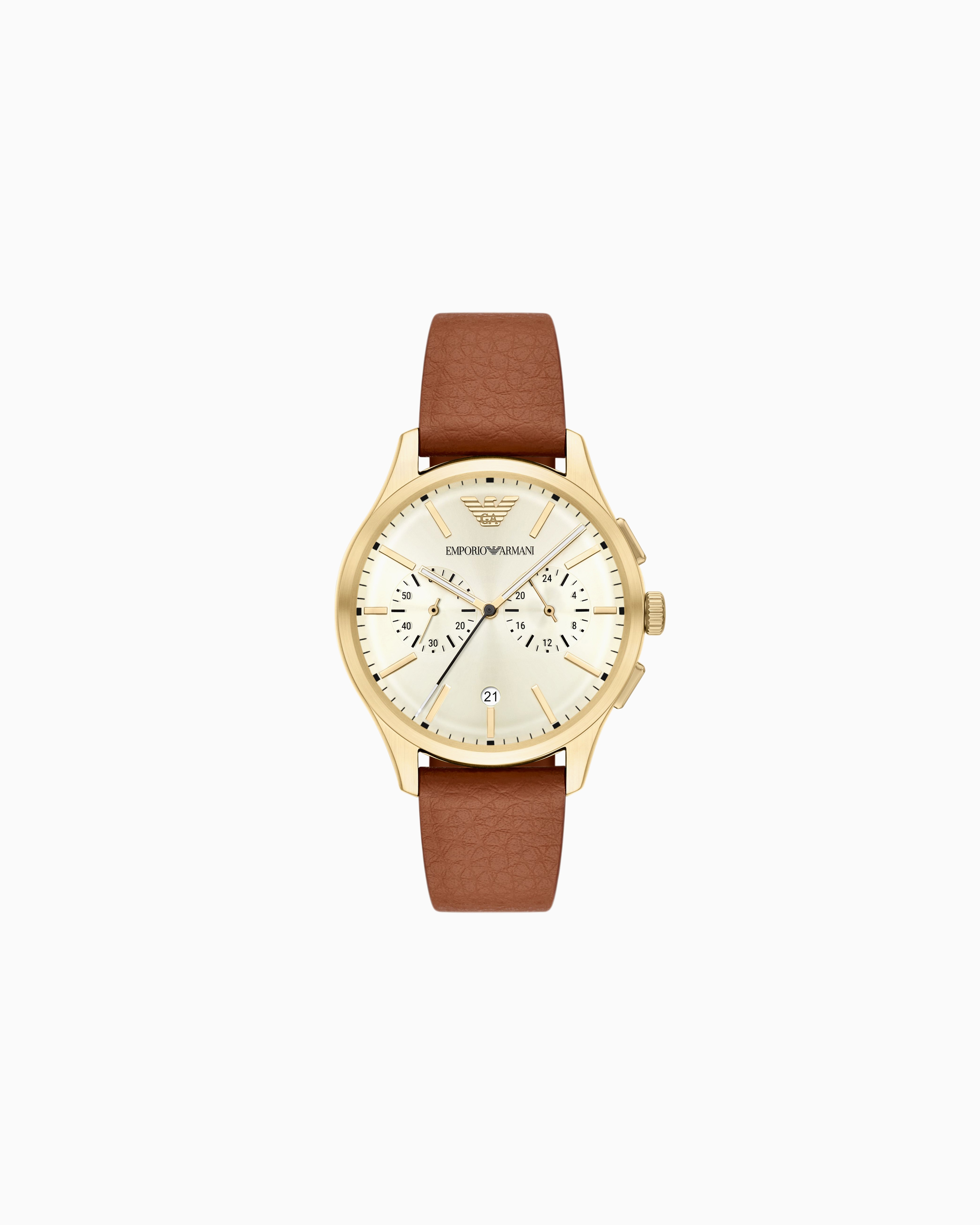 Emporio Armani Multicolored Chronograph Brown Leather Watch