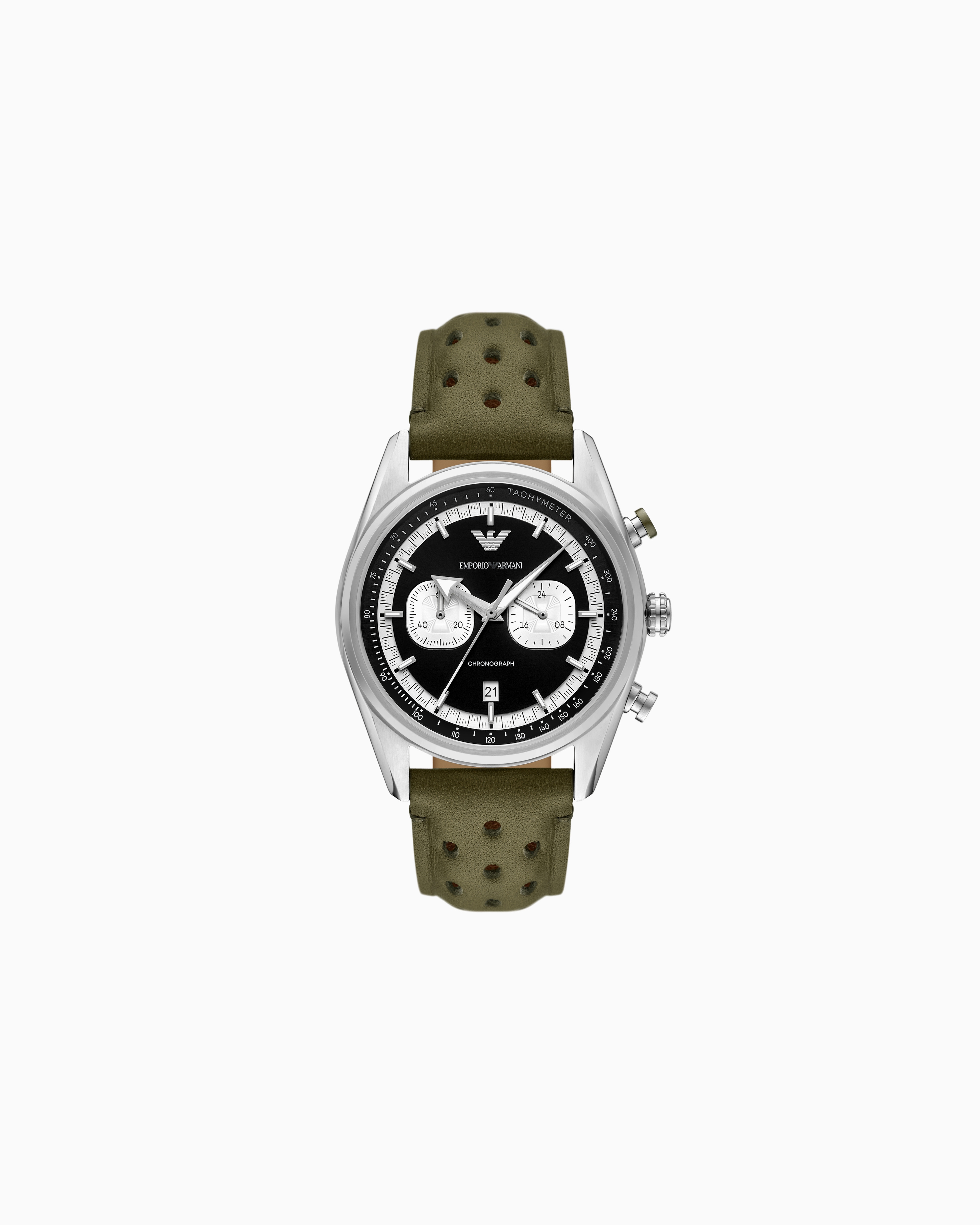Emporio Armani Multicolored Chronograph Green Leather Watch